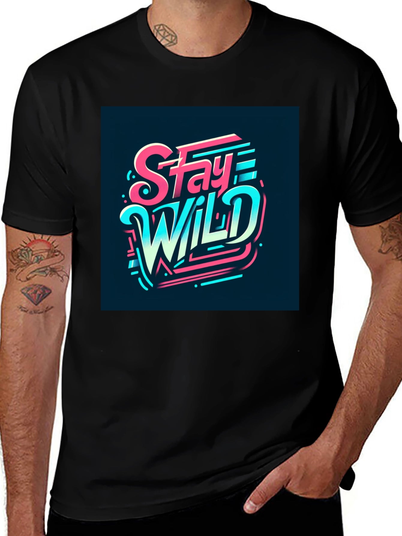 Stay Wild Graphic Print Black T-Shirt
