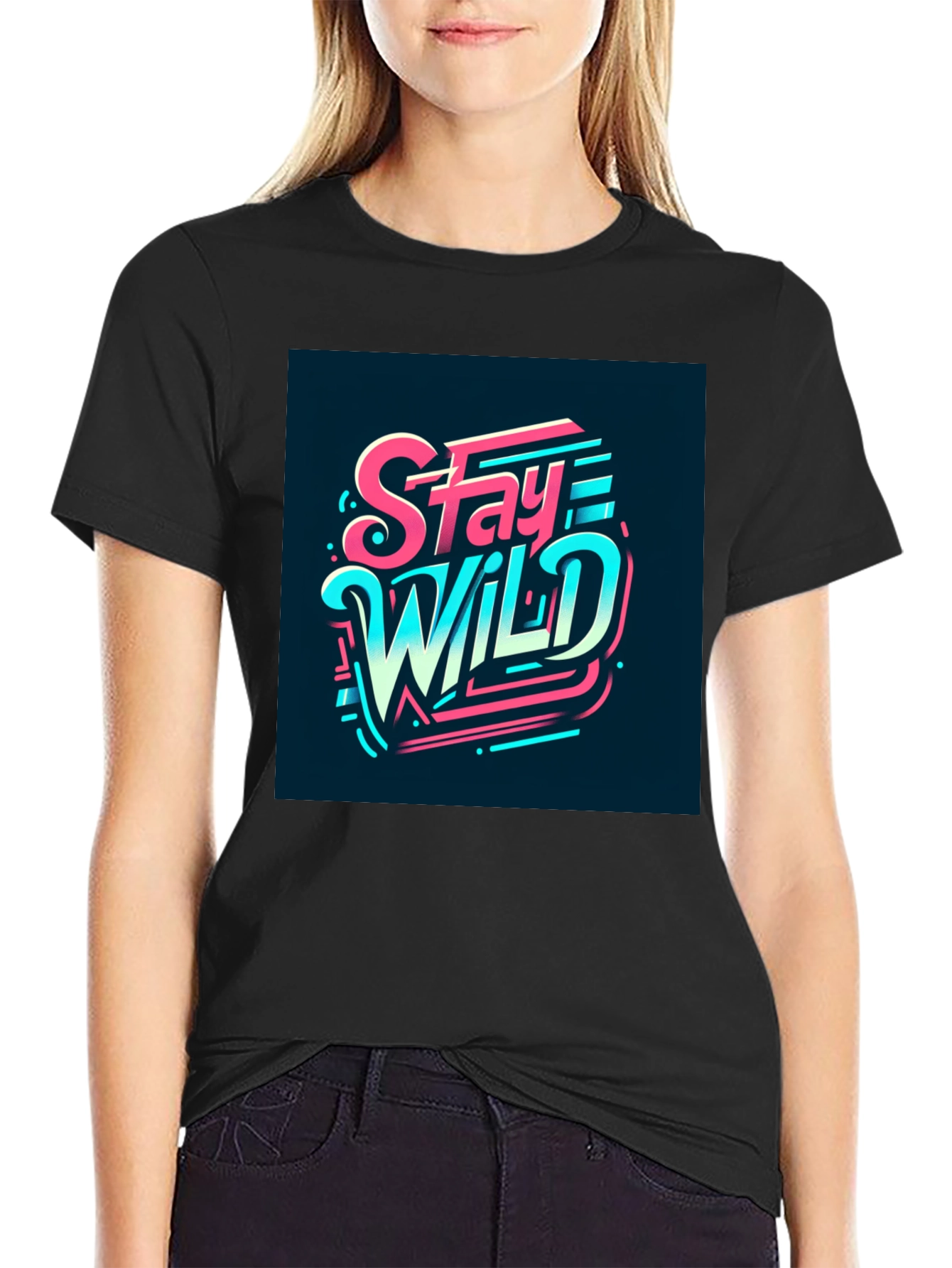 Stay Wild Graphic Print Black T-Shirt