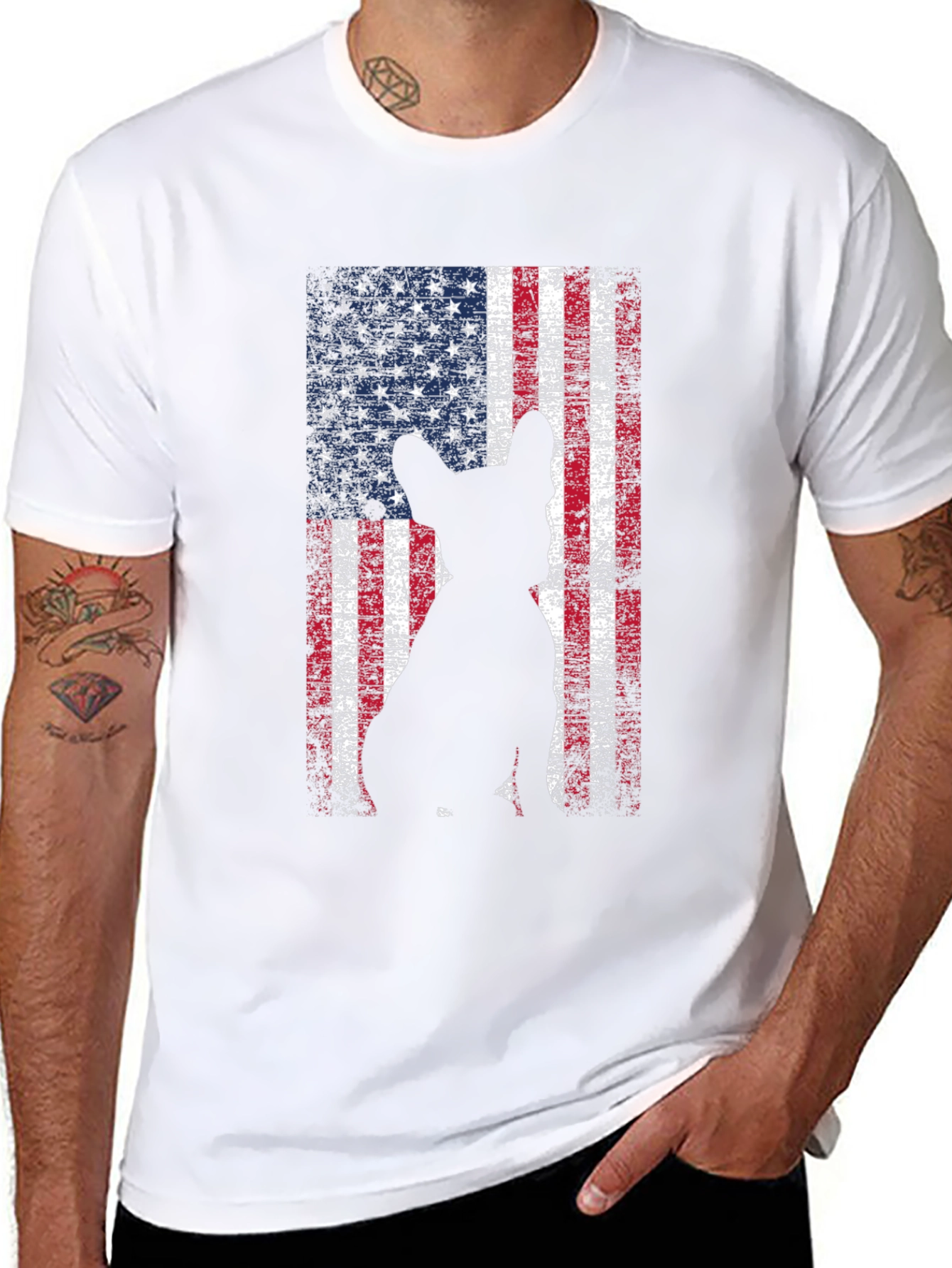 American Flag Dog Graphic Tee - Patriotic Style