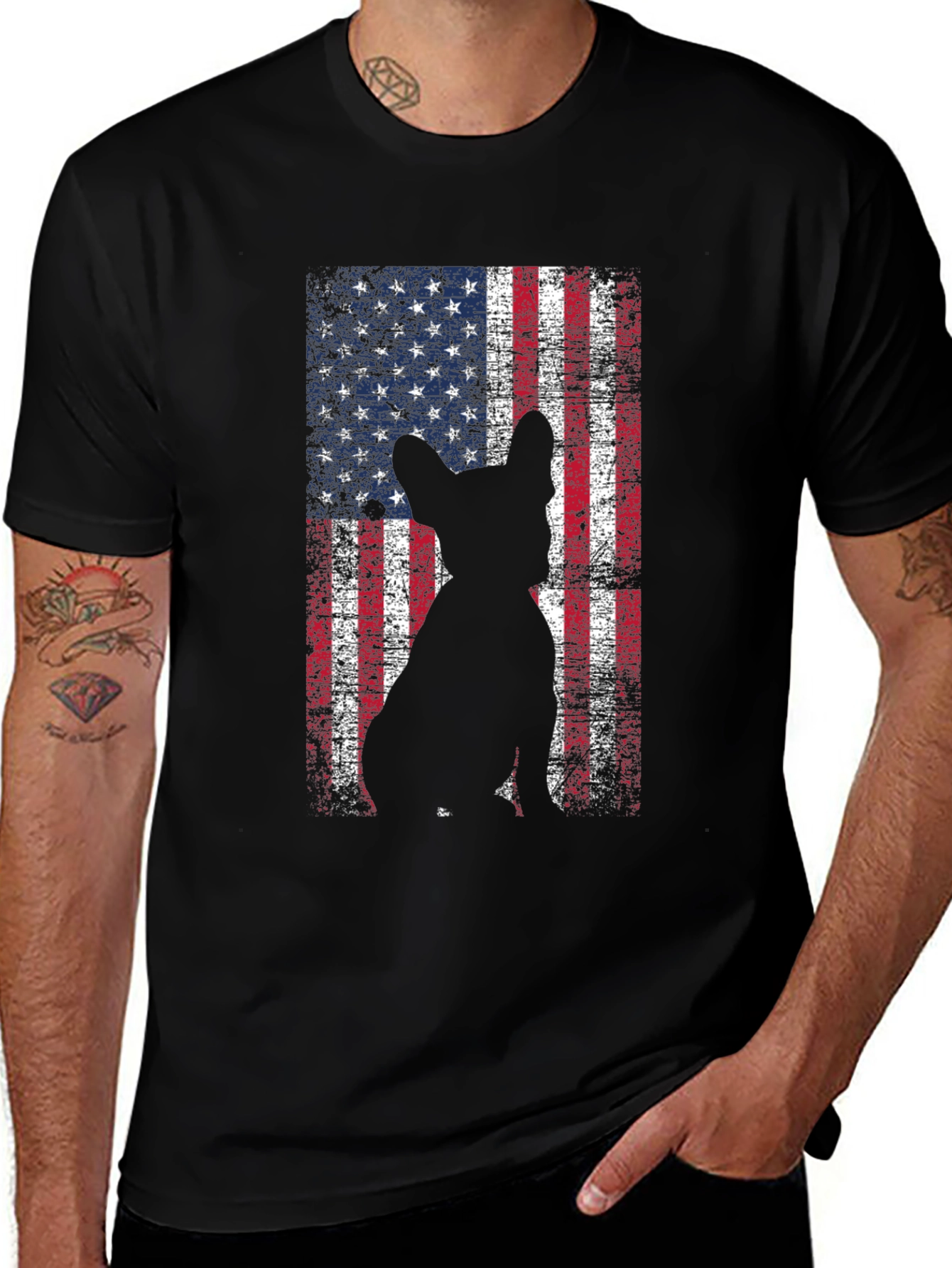 American Flag Dog Graphic Tee - Patriotic Style