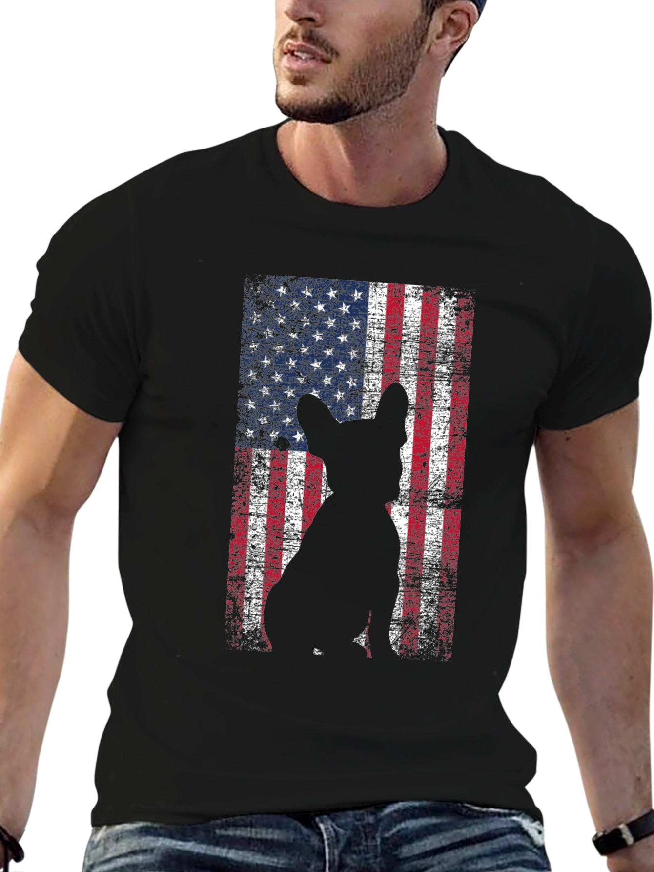 American Flag Dog Graphic Tee - Patriotic Style