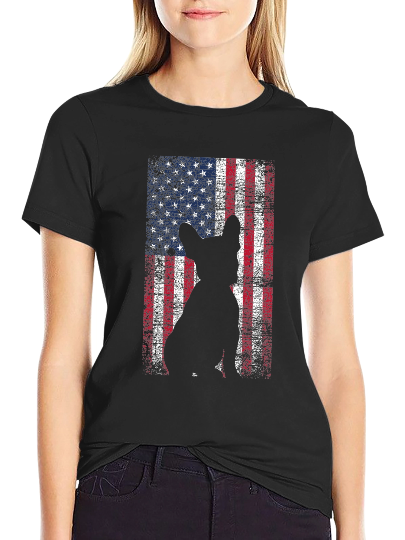 American Flag Dog Graphic Tee - Patriotic Style