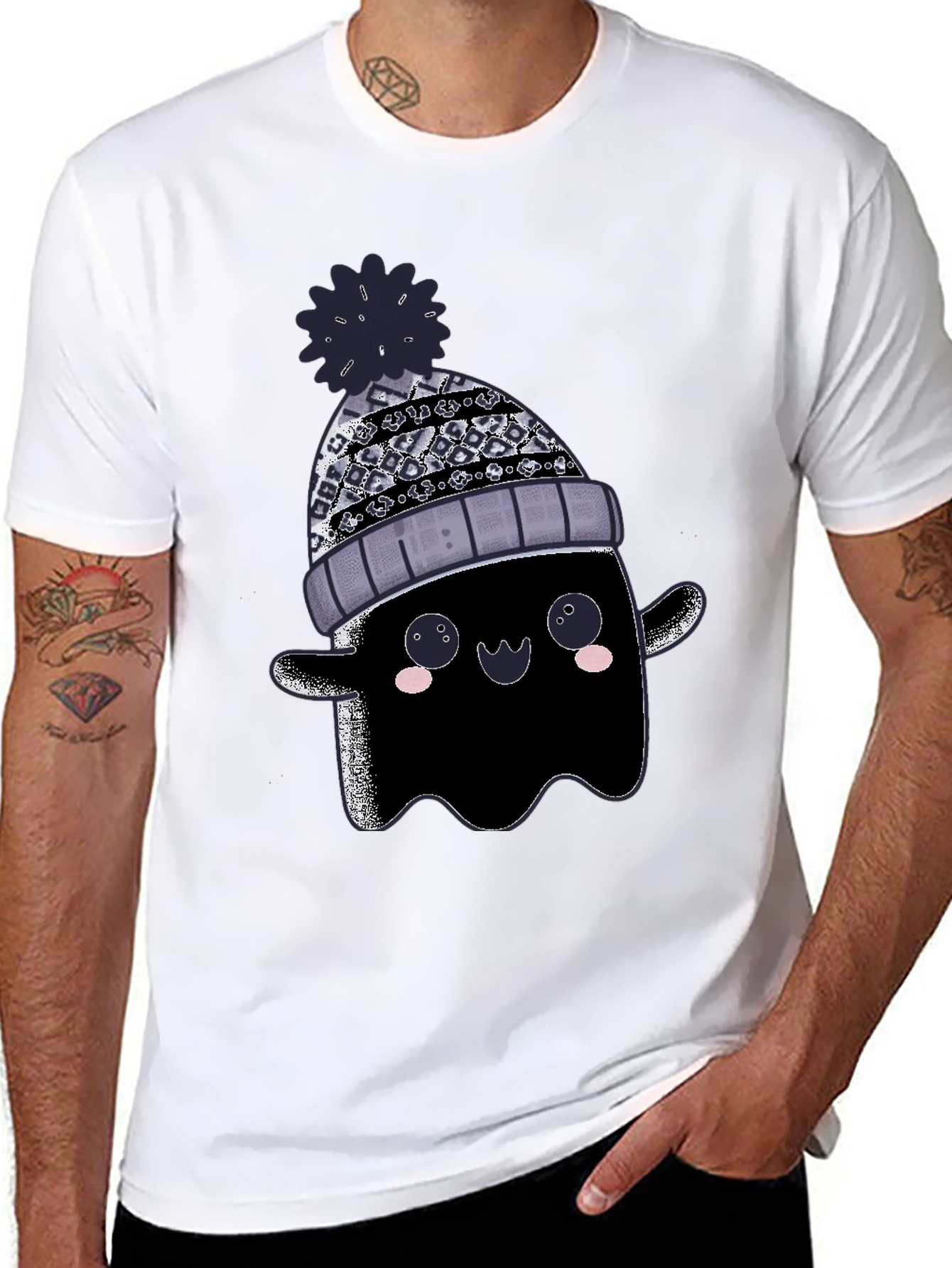 Cute Ghost in Beanie Graphic Tee