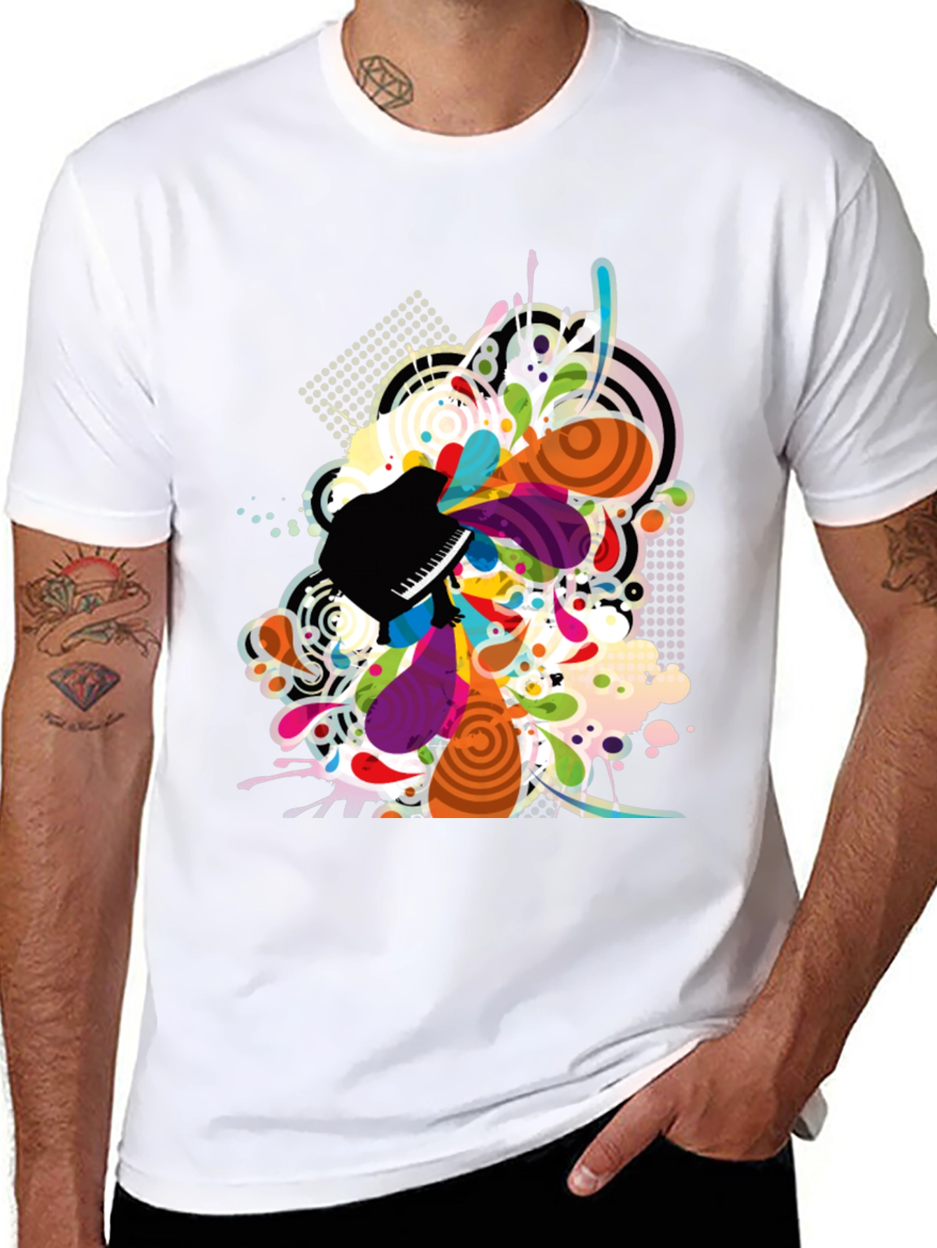 Abstract Piano Art Print Mens Black T-Shirt
