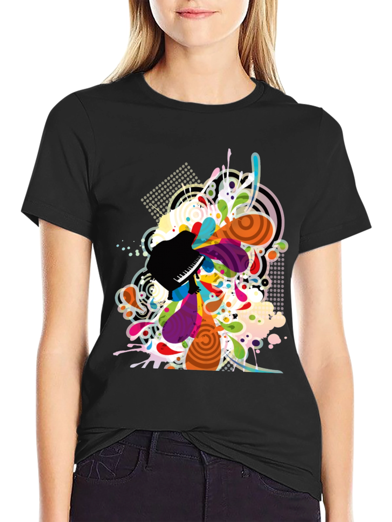 Abstract Piano Art Print Mens Black T-Shirt