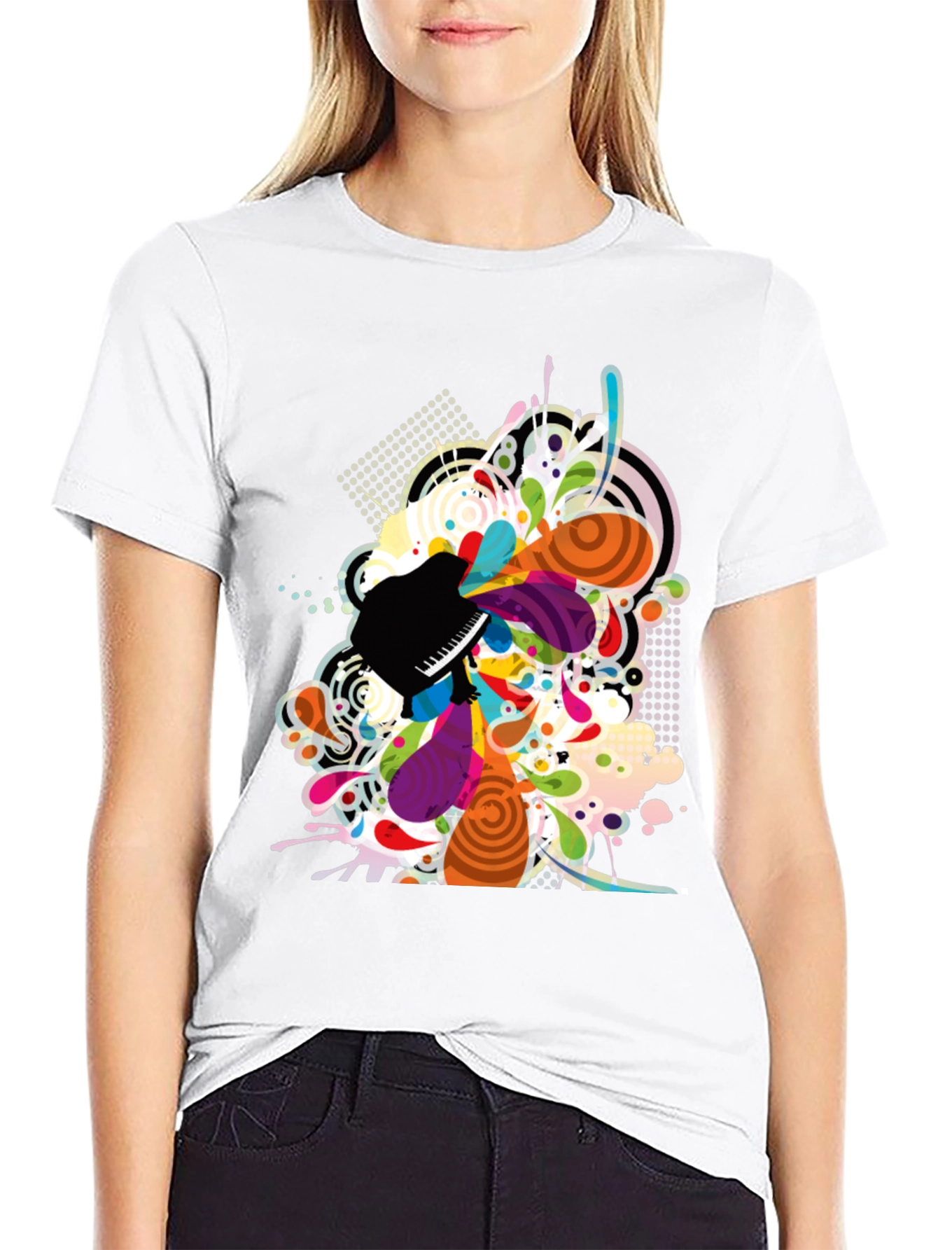 Abstract Piano Art Print Mens Black T-Shirt