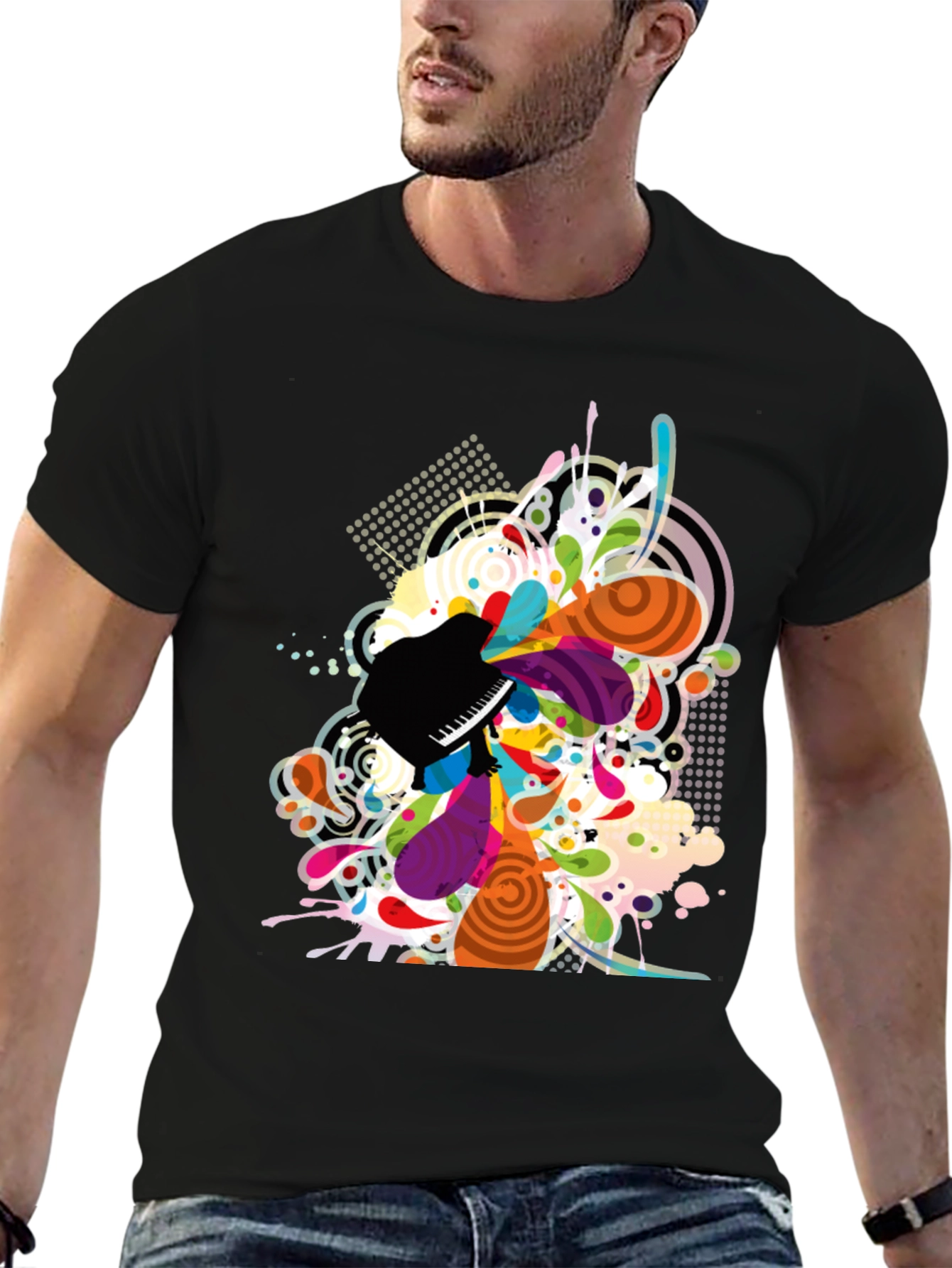 Abstract Piano Art Print Mens Black T-Shirt