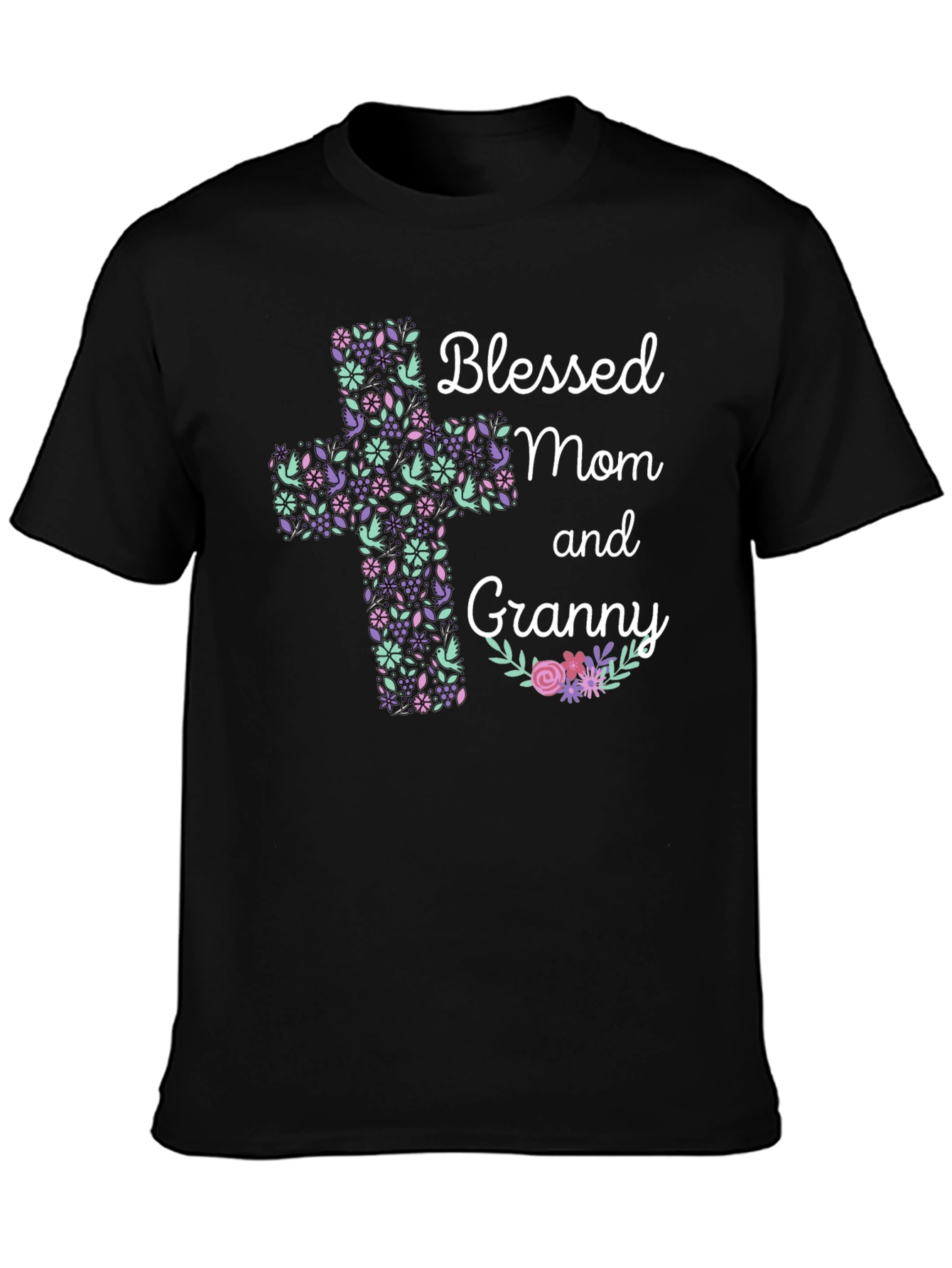 Blessed Mom and Granny Floral Cross T-Shirt