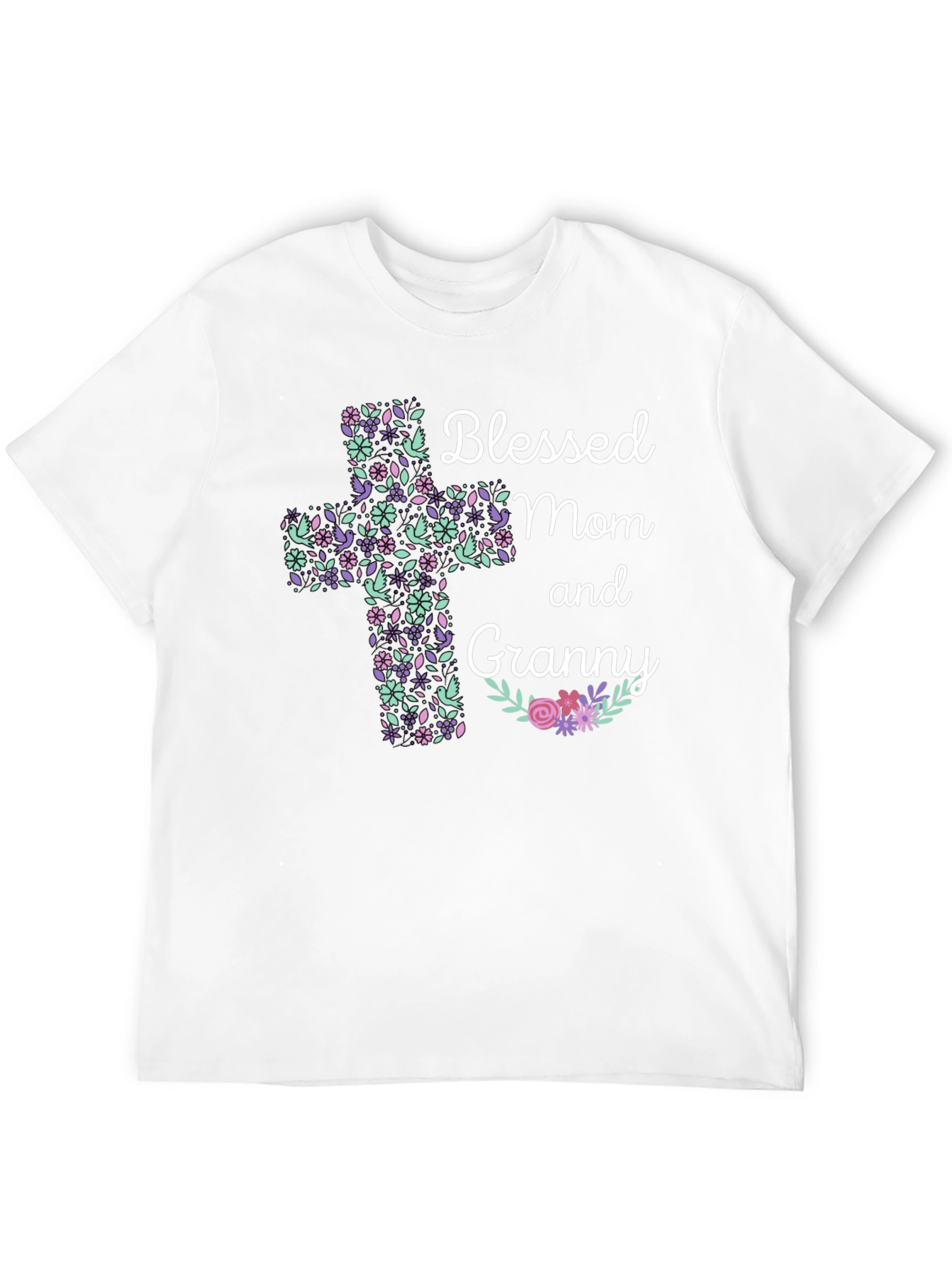 Blessed Mom and Granny Floral Cross T-Shirt