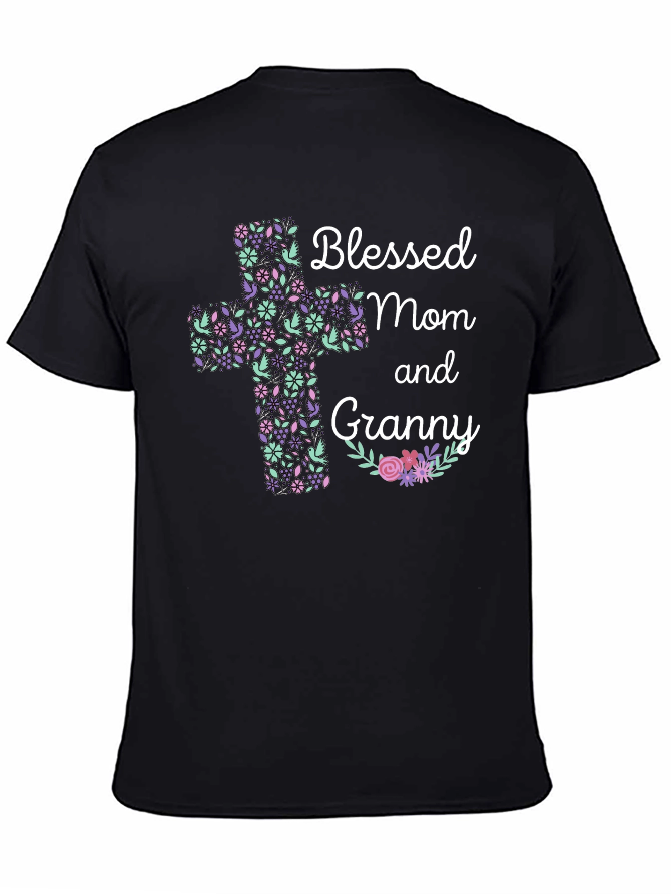 Blessed Mom and Granny Floral Cross T-Shirt