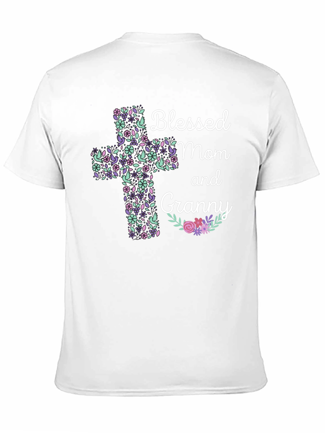 Blessed Mom and Granny Floral Cross T-Shirt