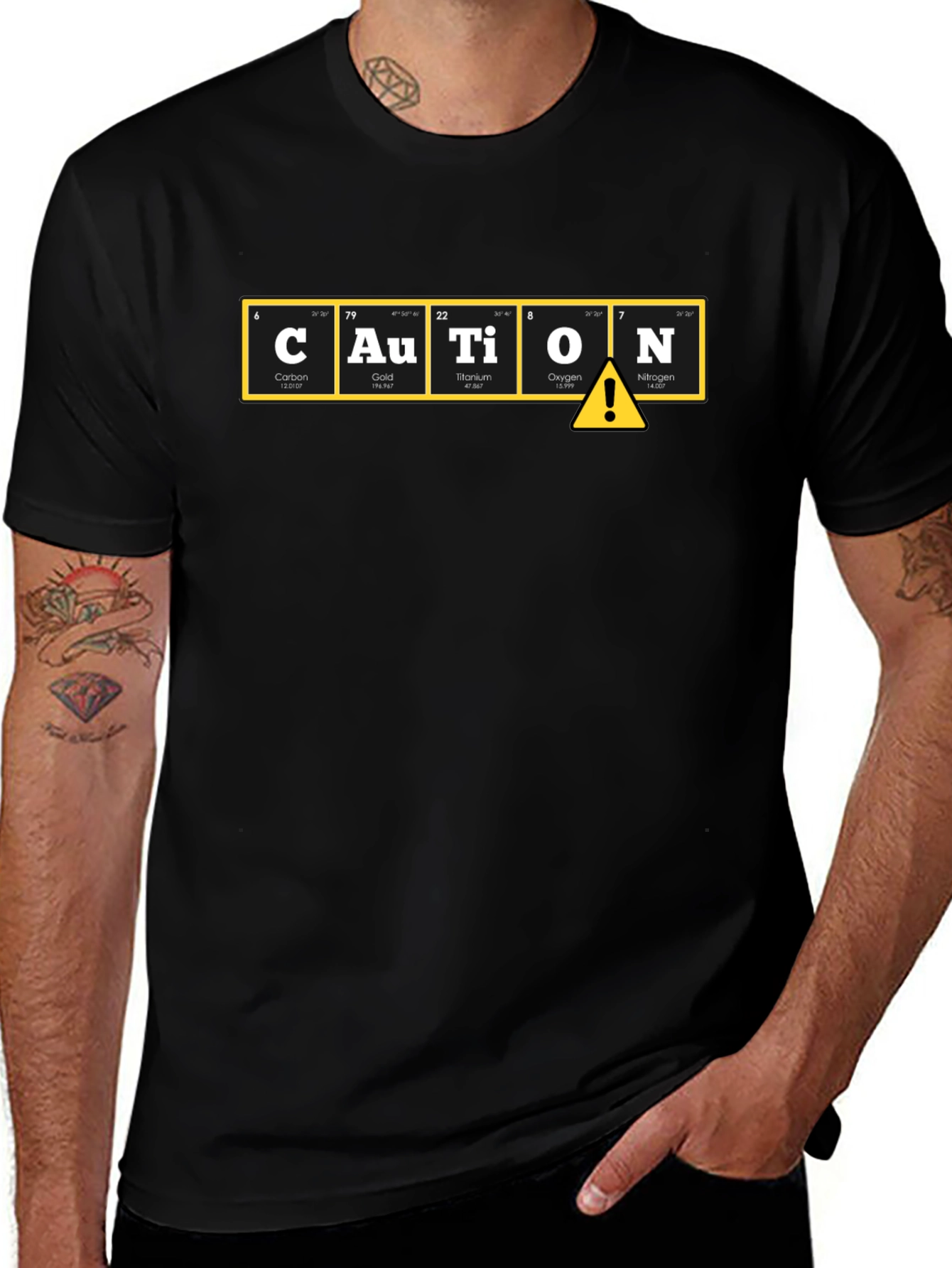 Caution Periodic Table Mens Black T-Shirt