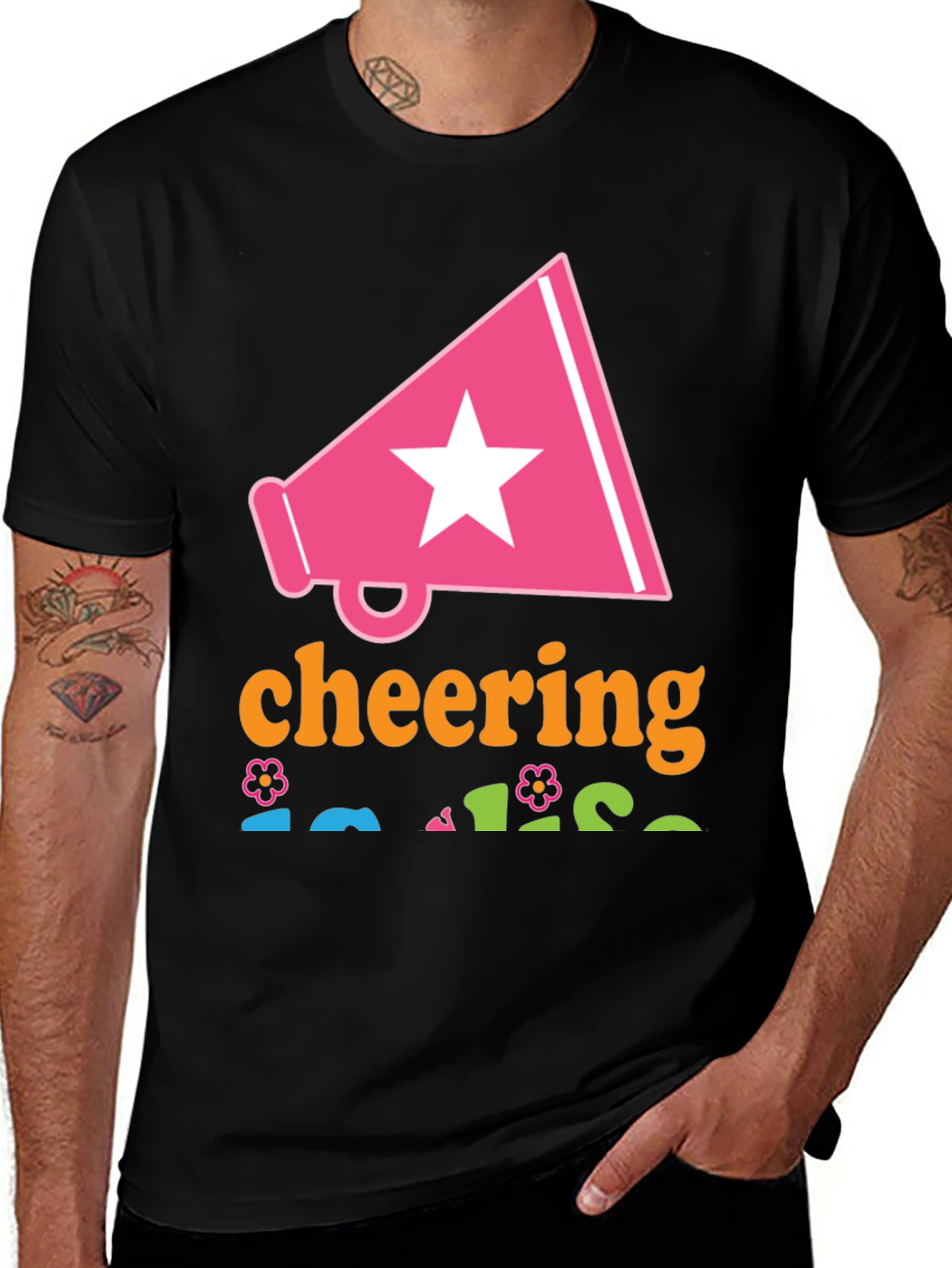 Cheering T-Shirt with Megaphone Star Design