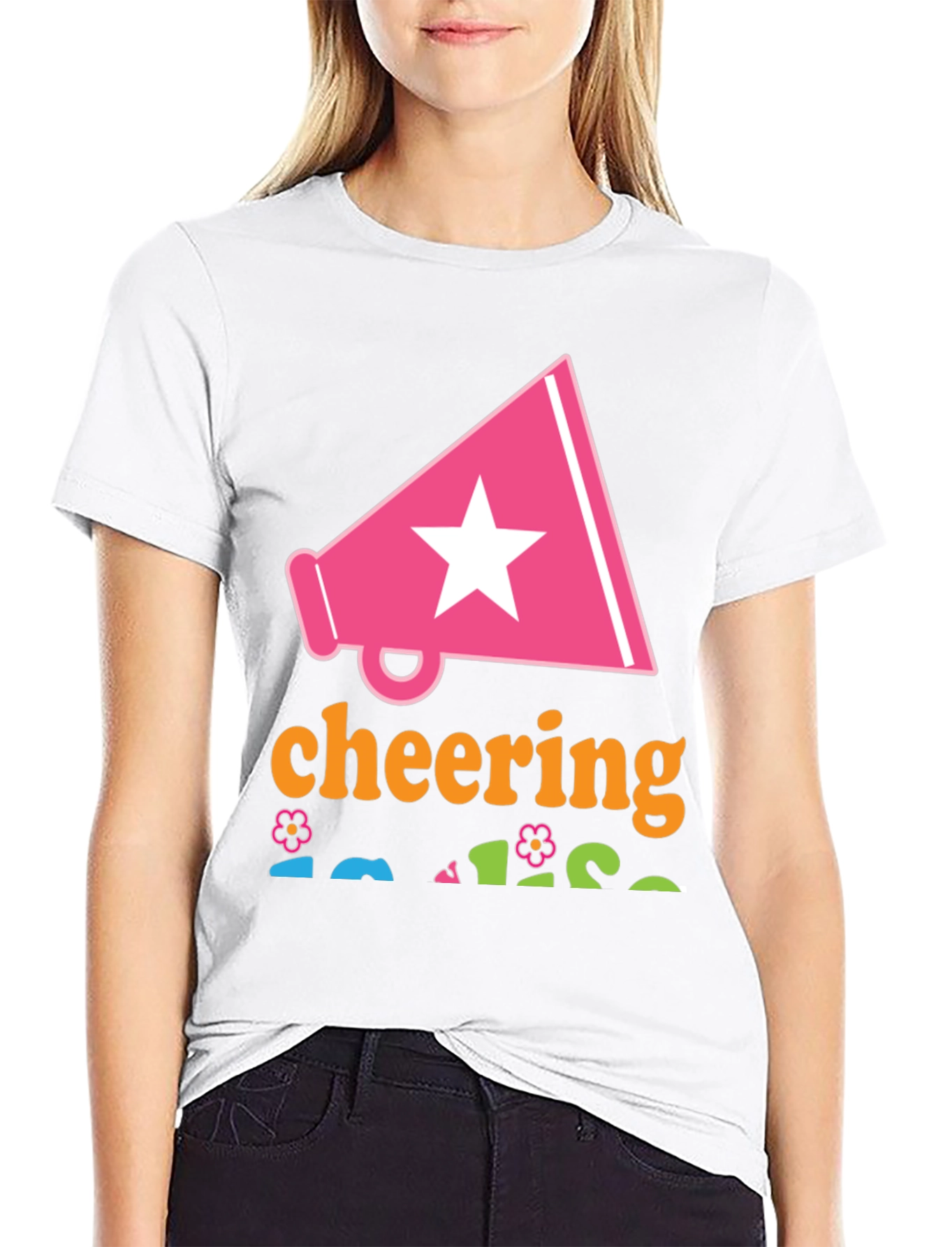 Cheering T-Shirt with Megaphone Star Design