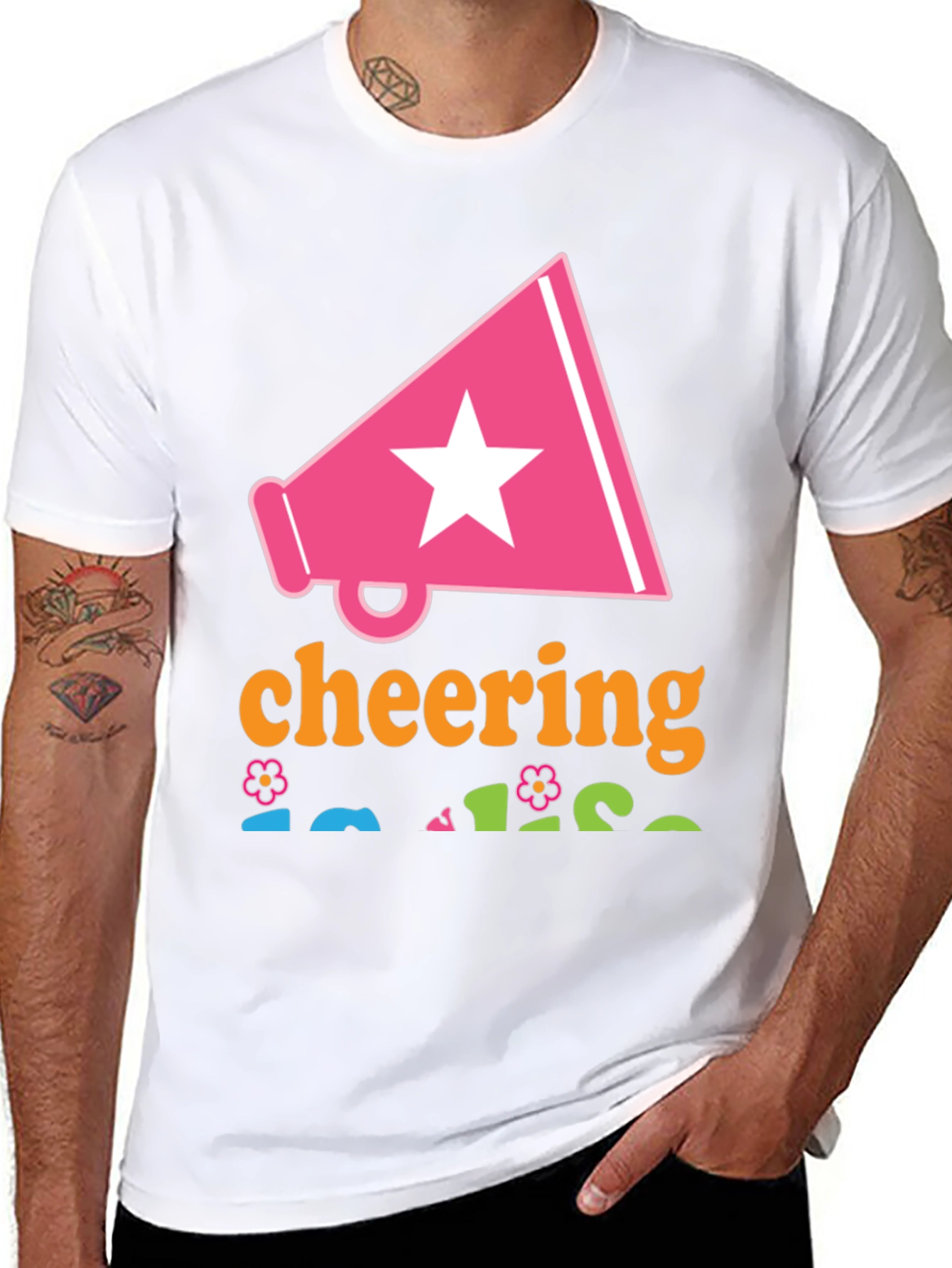 Cheering T-Shirt with Megaphone Star Design