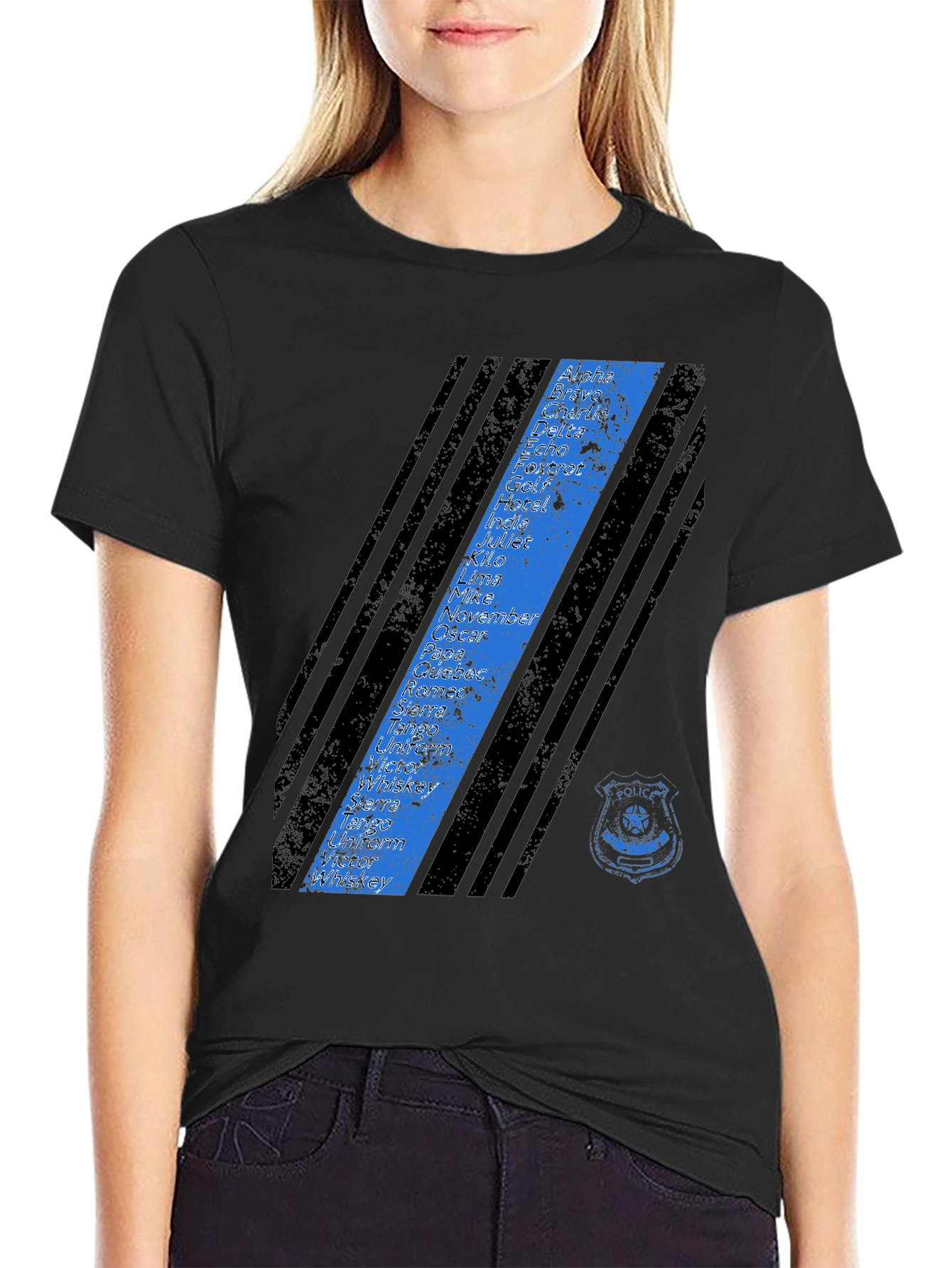 Police Alphabet Thin Blue Line Graphic T-Shirt