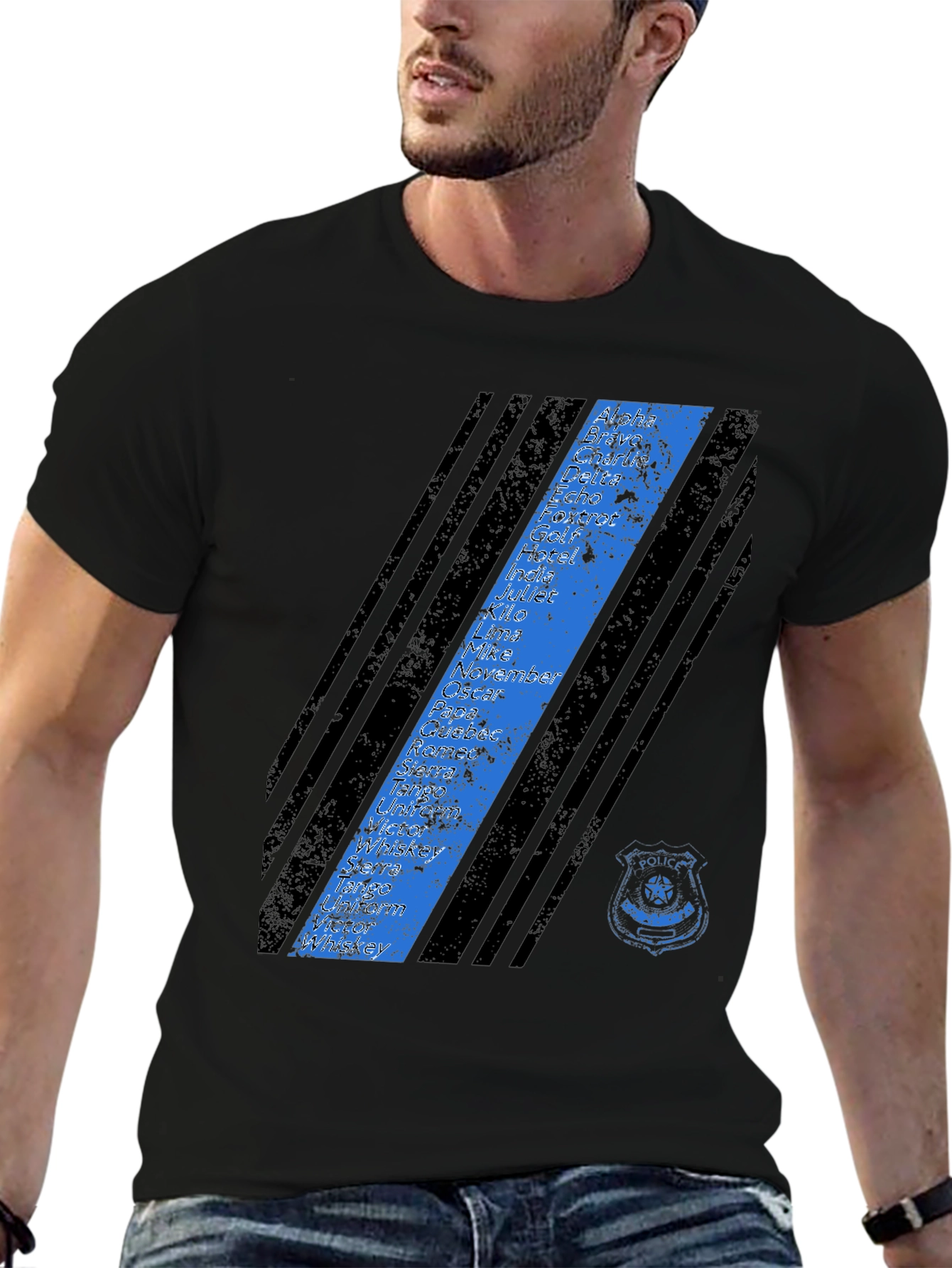 Police Alphabet Thin Blue Line Graphic T-Shirt