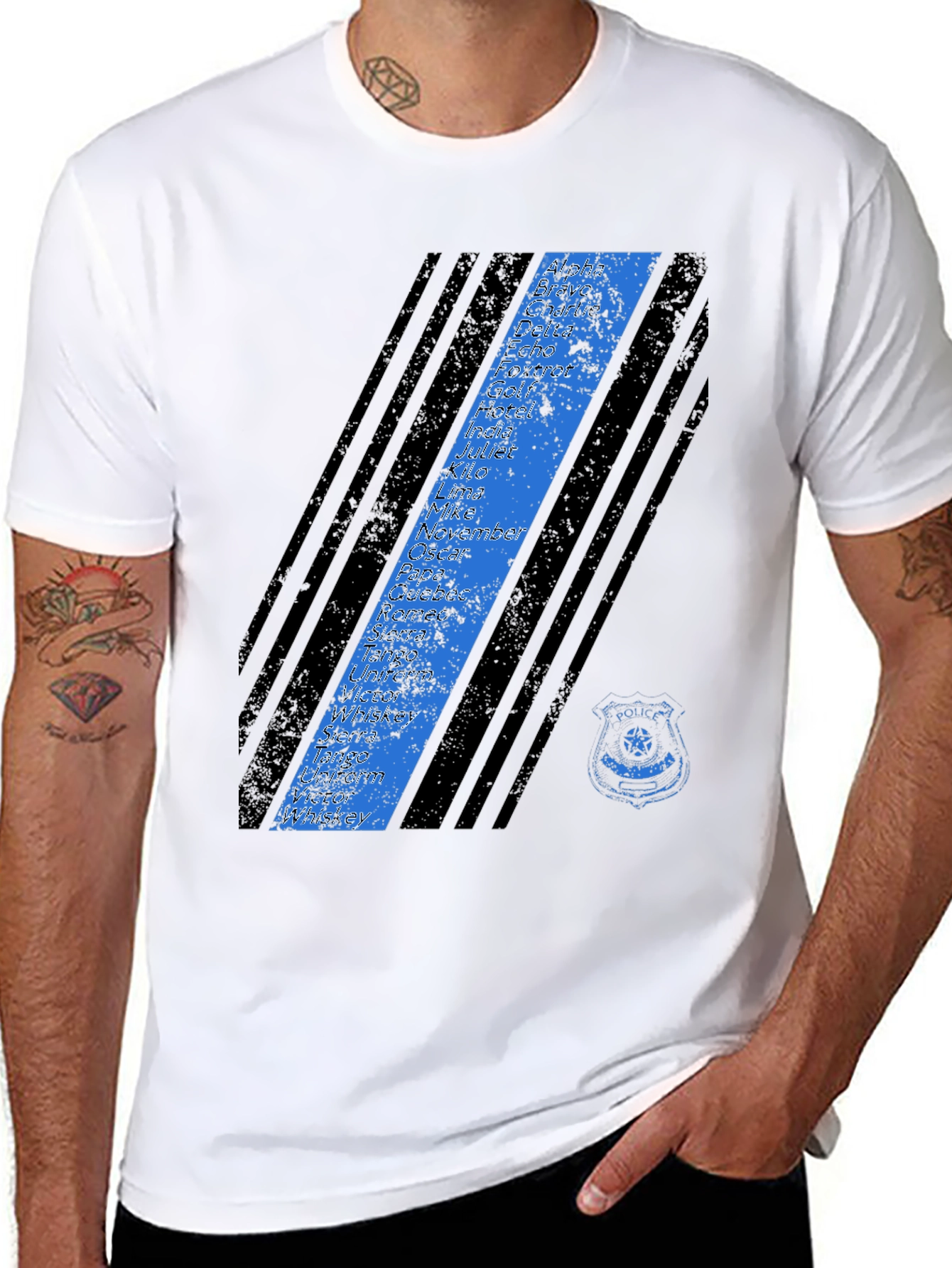 Police Alphabet Thin Blue Line Graphic T-Shirt