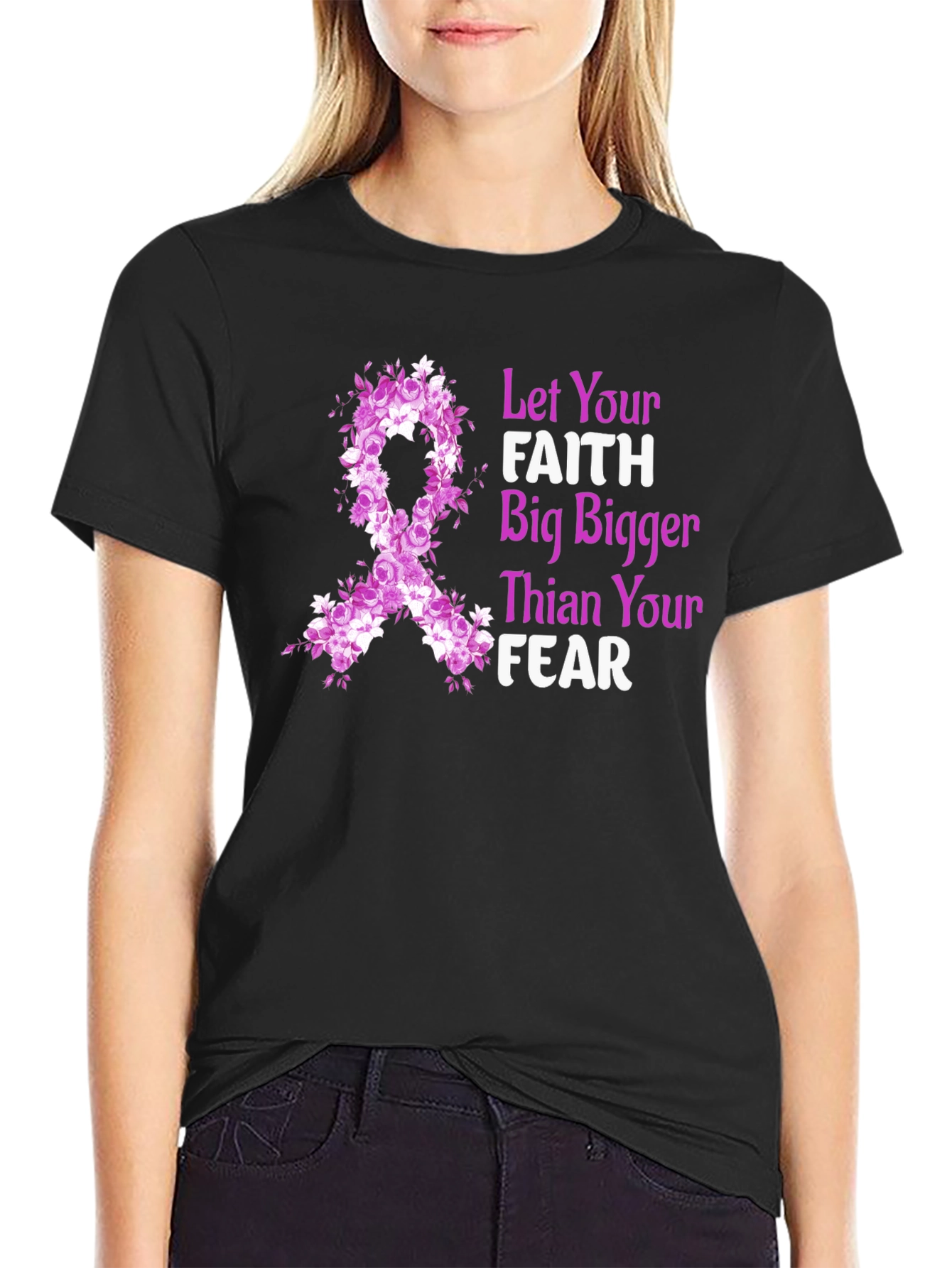 Faith Bigger Than Fear Floral Ribbon T-Shirt