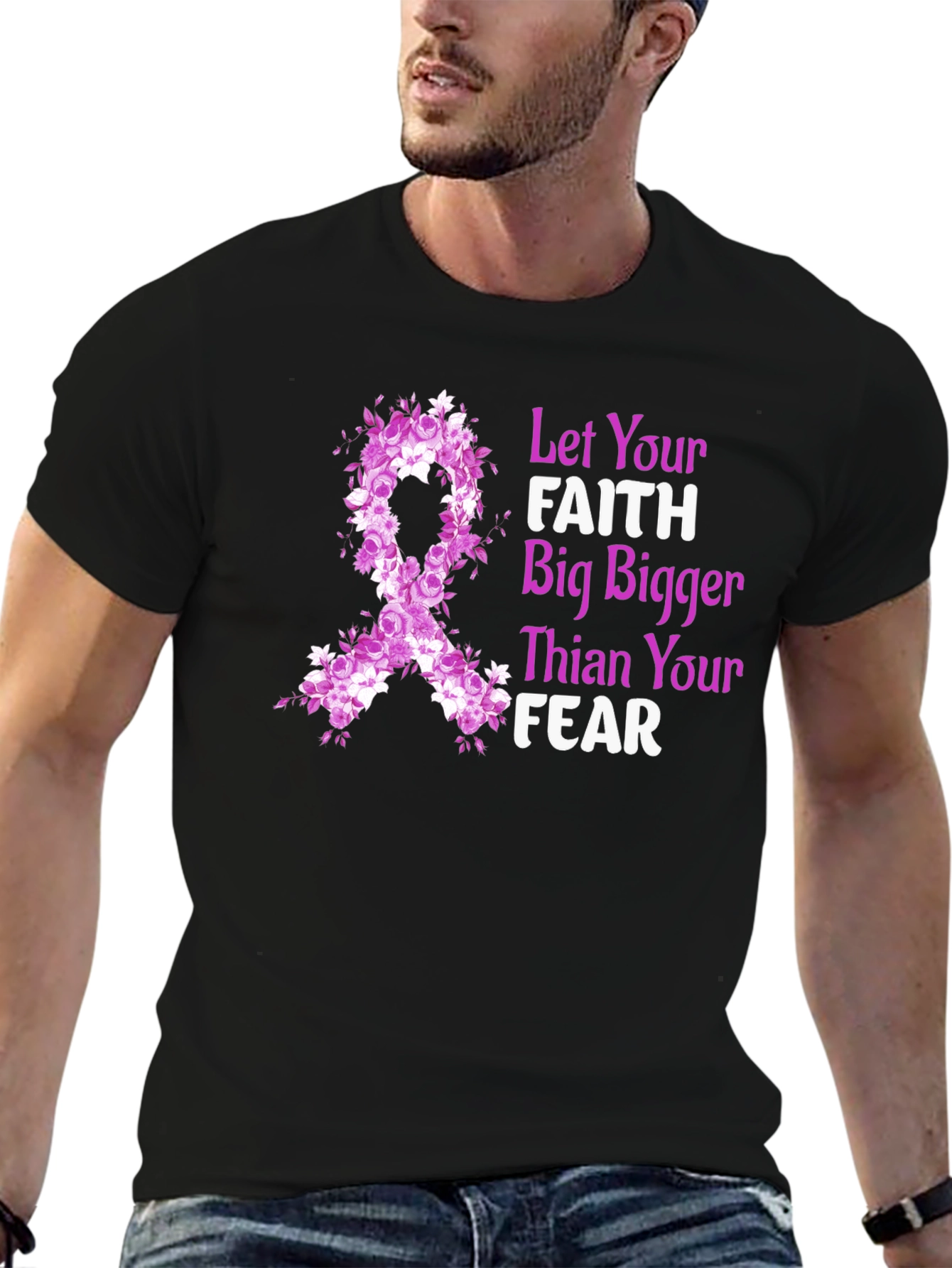 Faith Bigger Than Fear Floral Ribbon T-Shirt