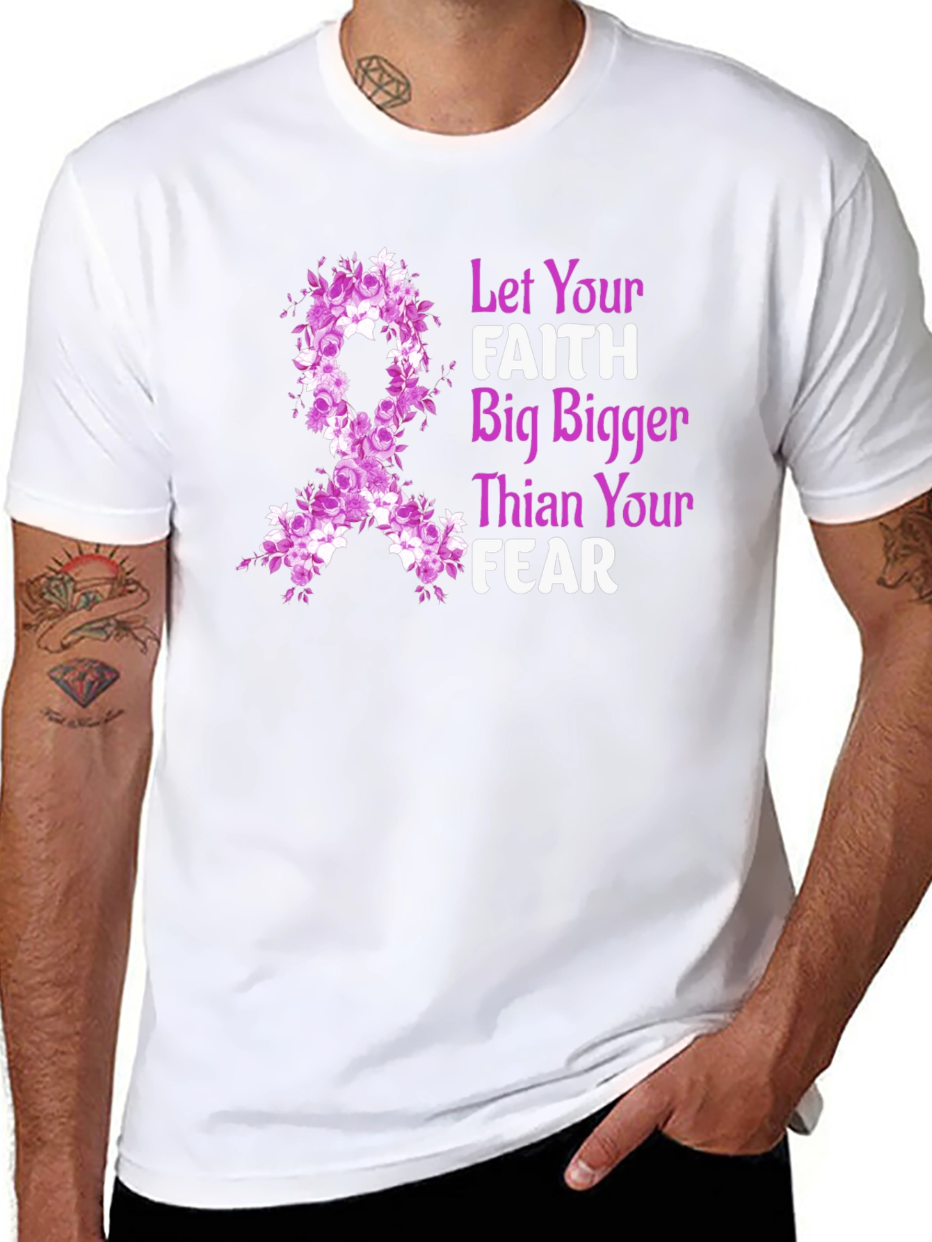 Faith Bigger Than Fear Floral Ribbon T-Shirt