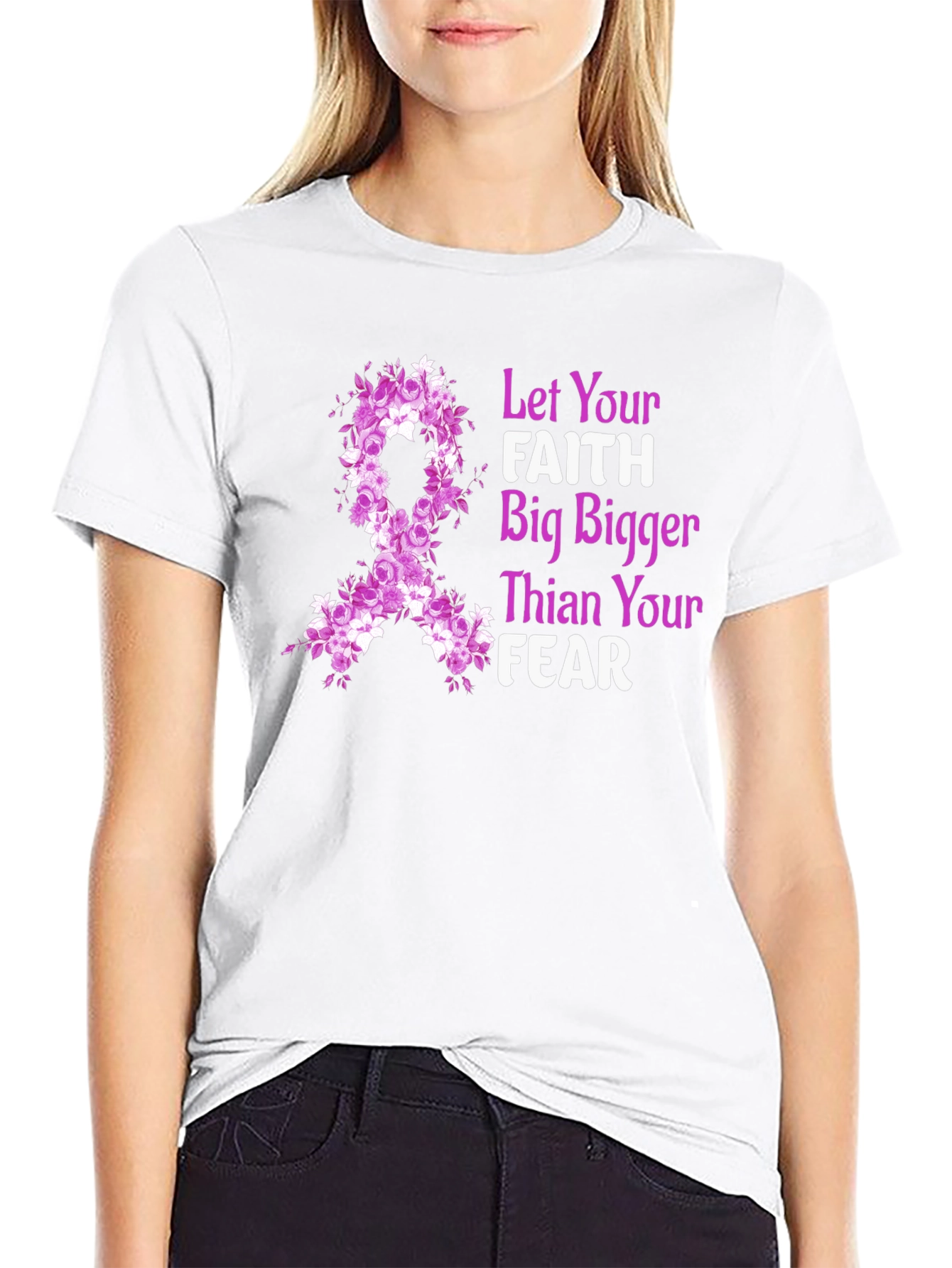 Faith Bigger Than Fear Floral Ribbon T-Shirt