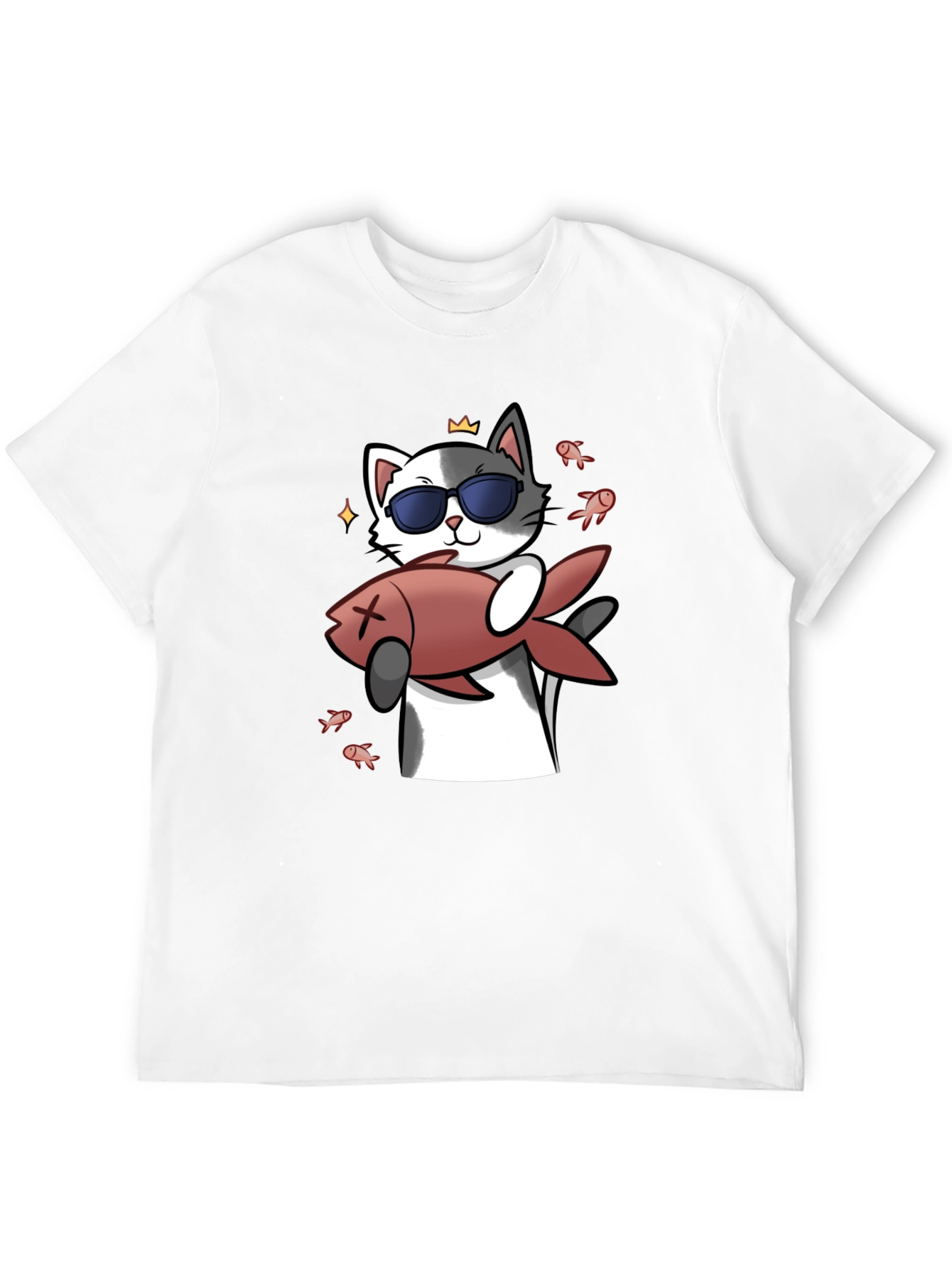 Cool Cat With Fish Graphic Tee - Black