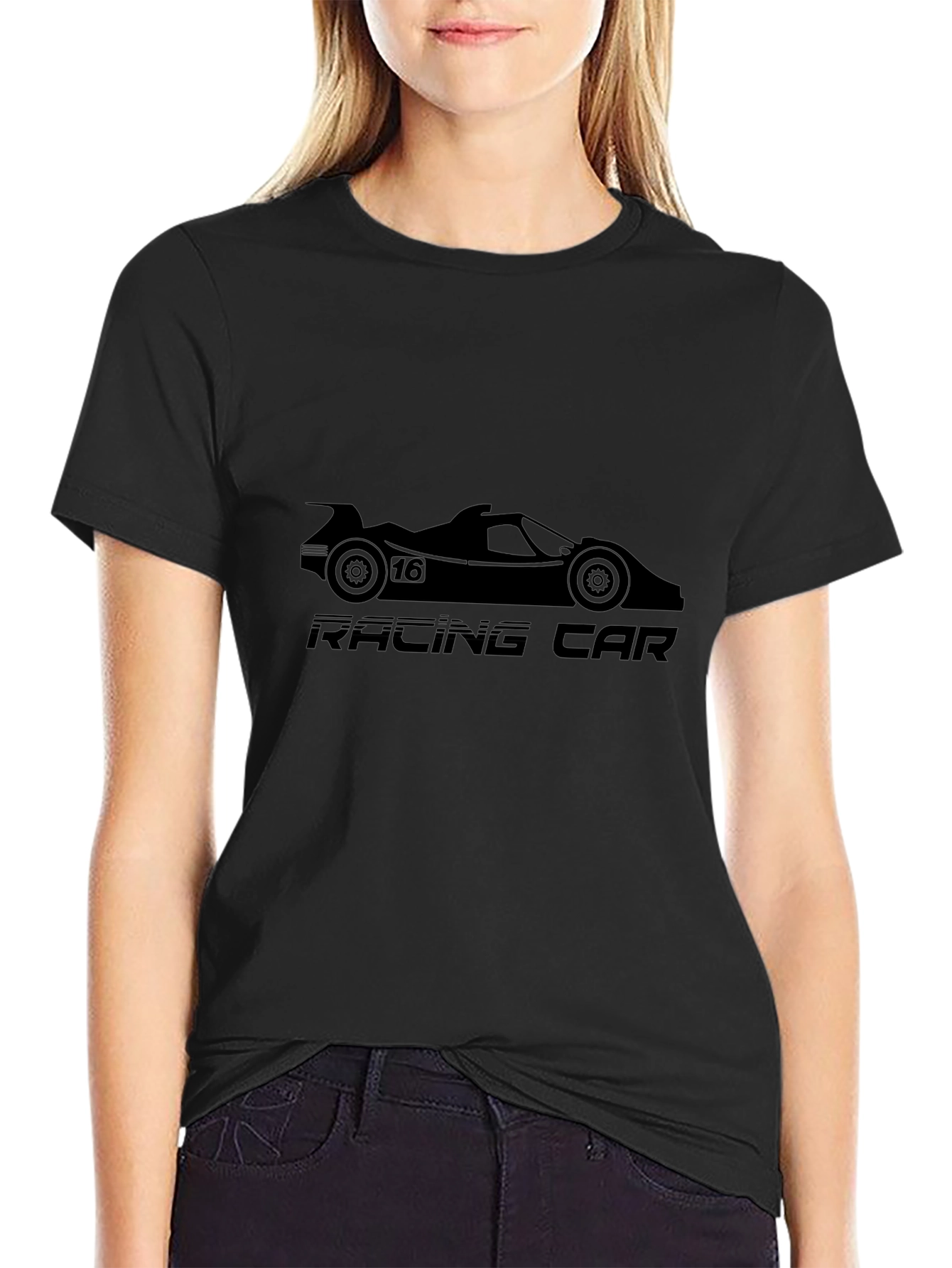 Racing Car Graphic Tee - Black Cotton T-Shirt