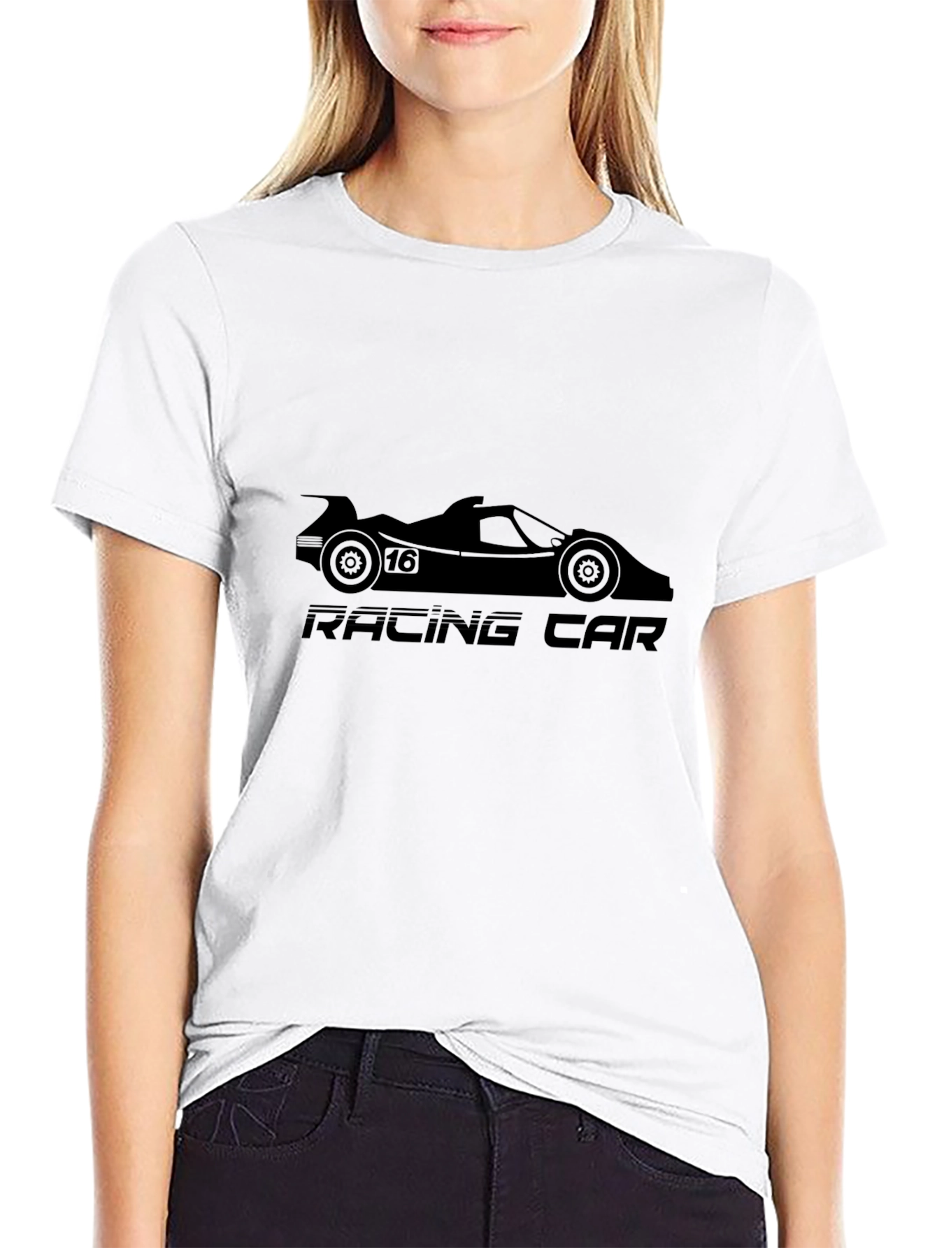 Racing Car Graphic Tee - Black Cotton T-Shirt