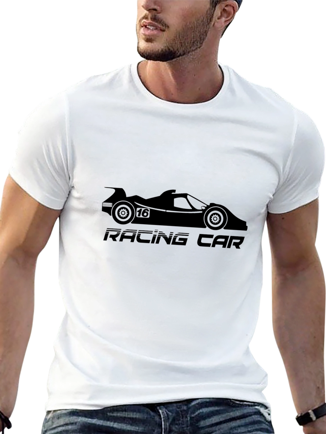 Racing Car Graphic Tee - Black Cotton T-Shirt