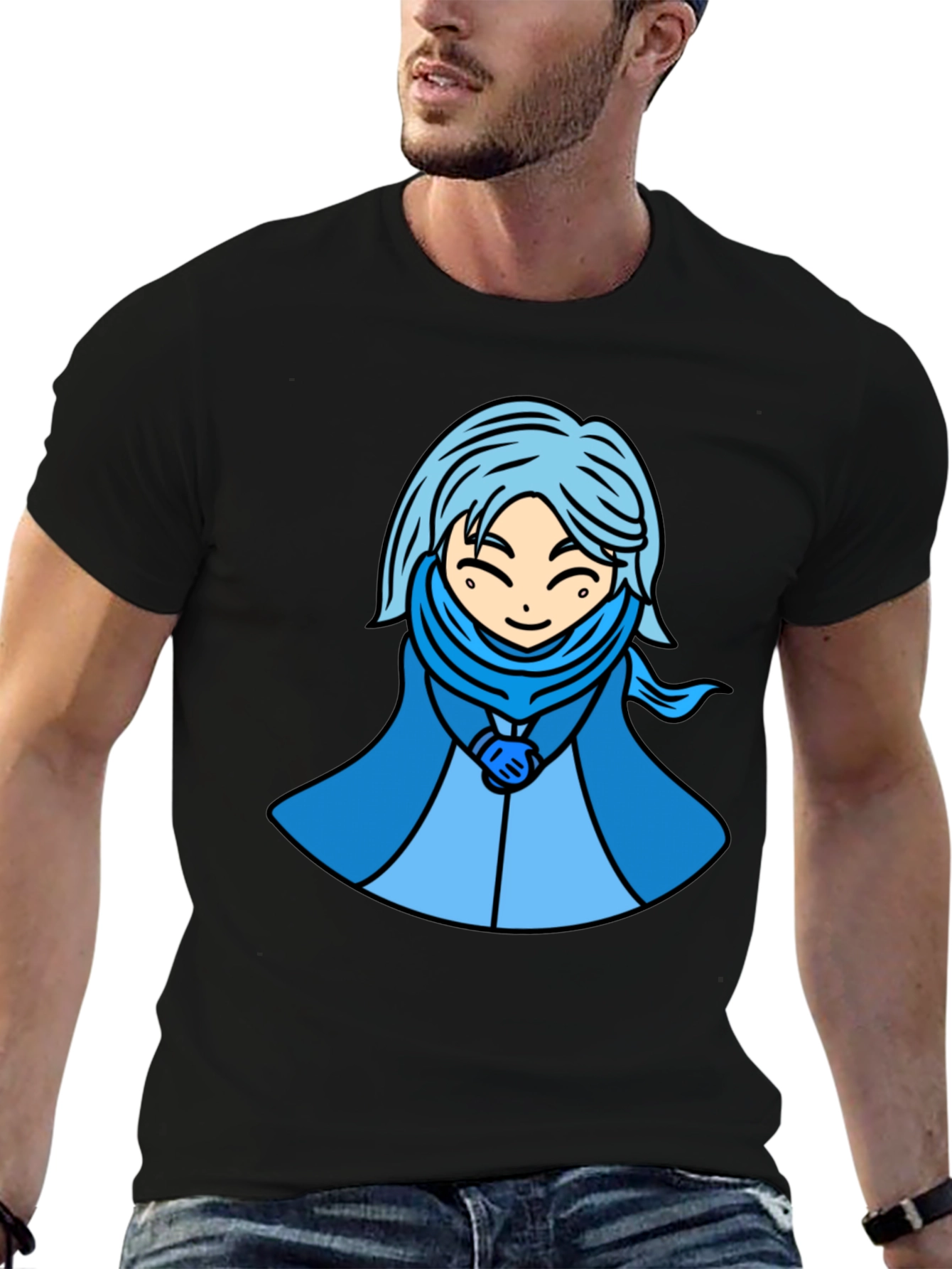 Anime Style Blue Haired Character Graphic T-Shirt