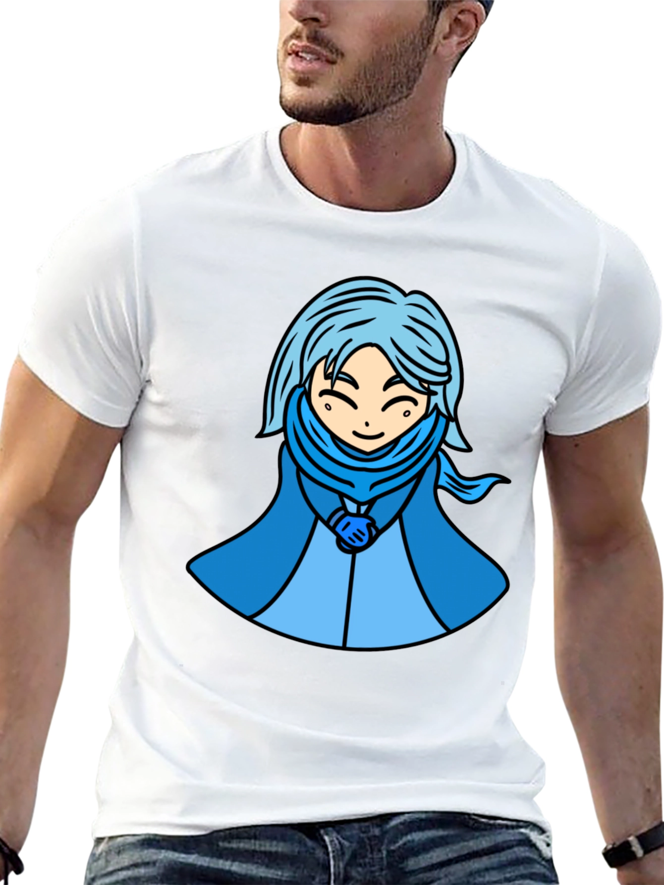 Anime Style Blue Haired Character Graphic T-Shirt