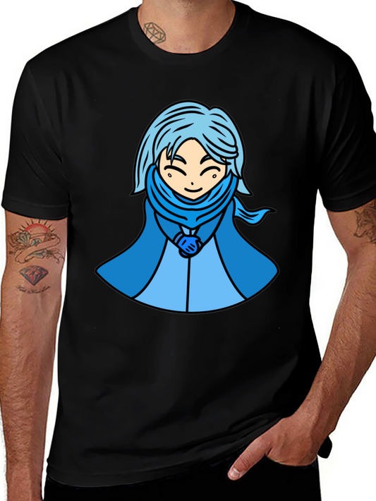 Anime Style Blue Haired Character Graphic T-Shirt