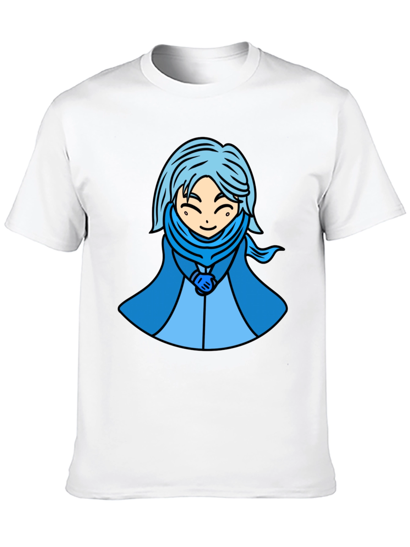 Anime Style Blue Haired Character Graphic T-Shirt