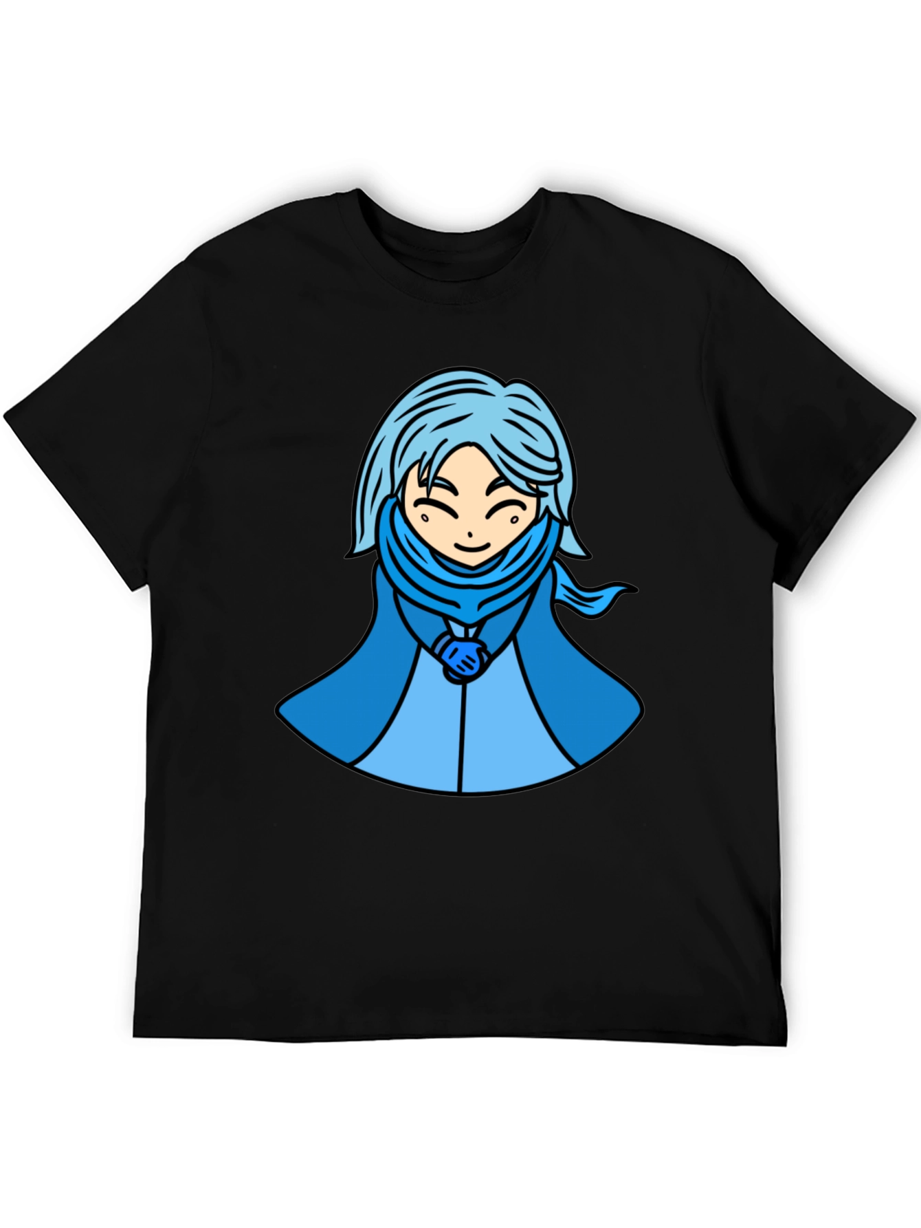 Anime Style Blue Haired Character Graphic T-Shirt