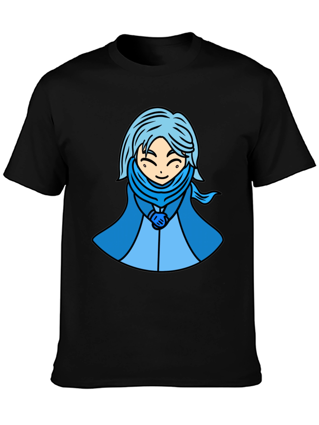 Anime Style Blue Haired Character Graphic T-Shirt