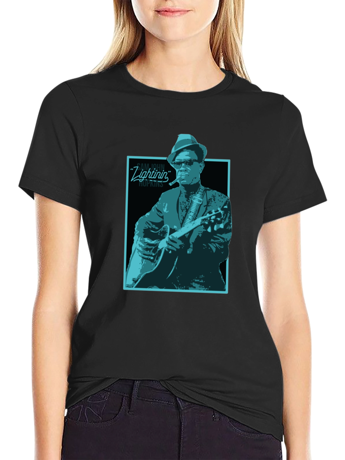 Lightnin Hopkins Graphic Tee - Black Cotton T-Shirt