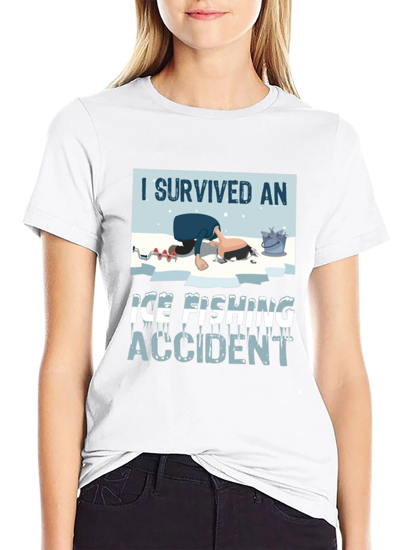 I Survived Ice Fishing Accident Graphic Tee