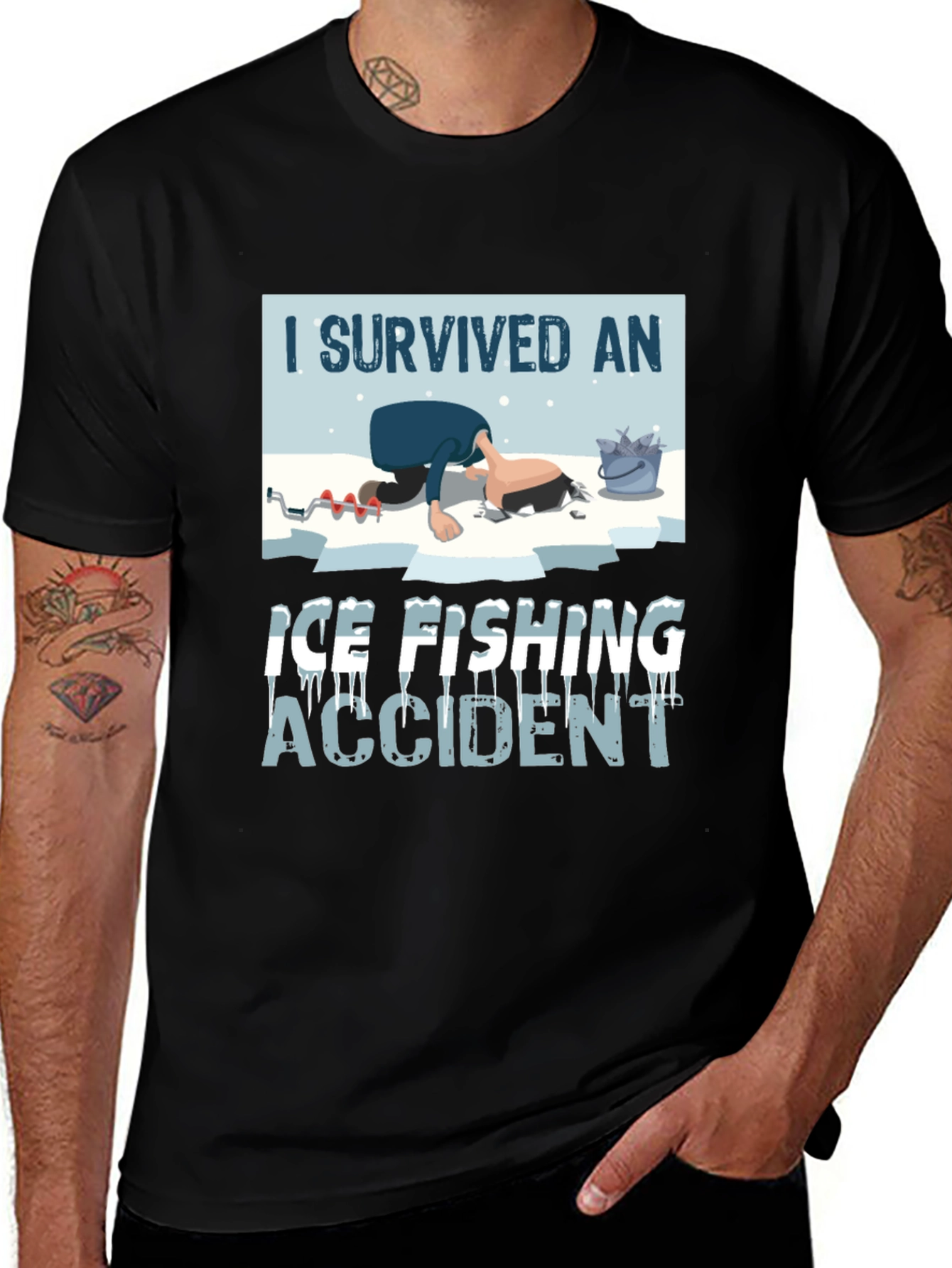 I Survived Ice Fishing Accident Graphic Tee