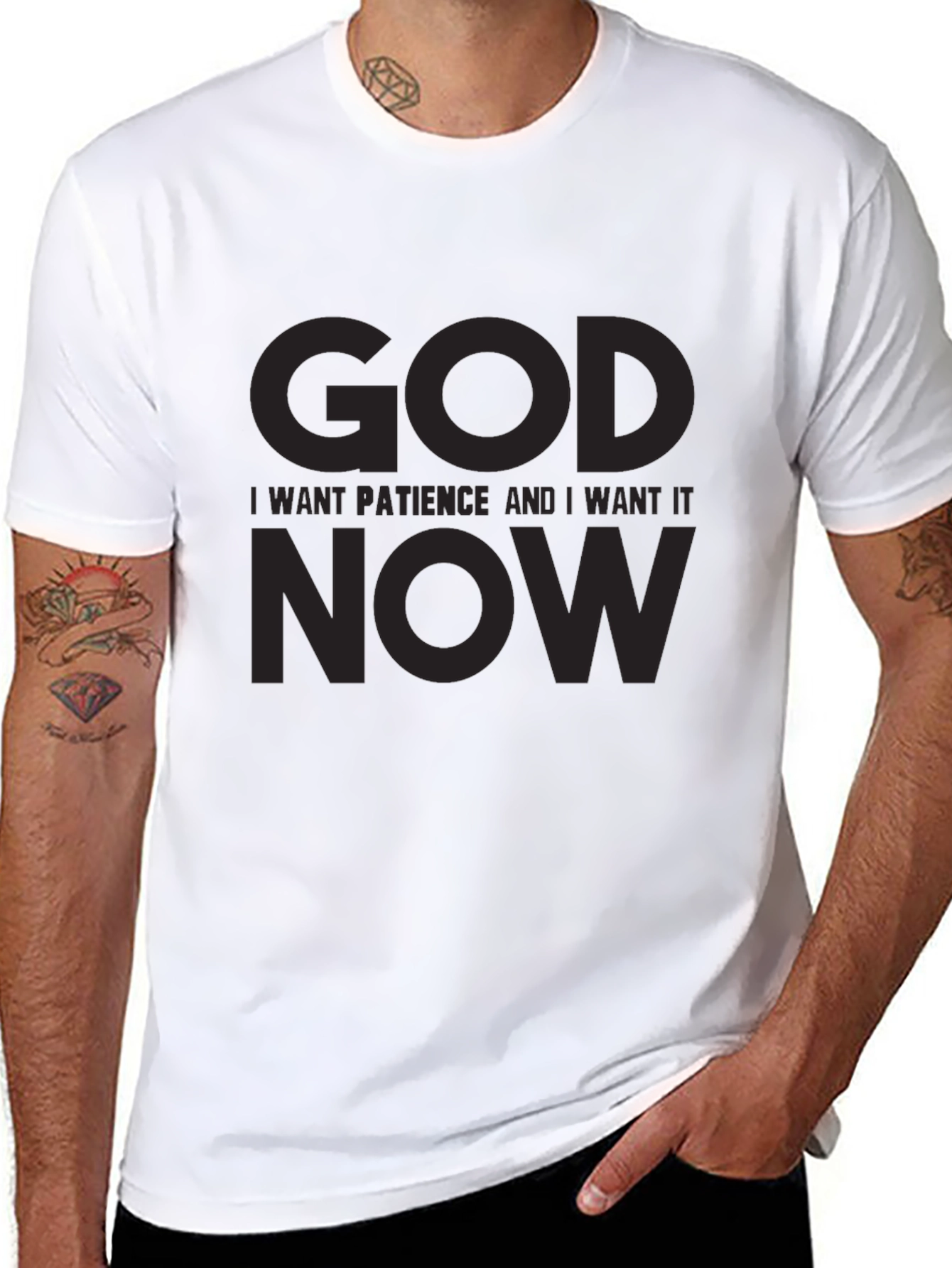 Humorous Graphic T-Shirt: God I Want Patience NOW