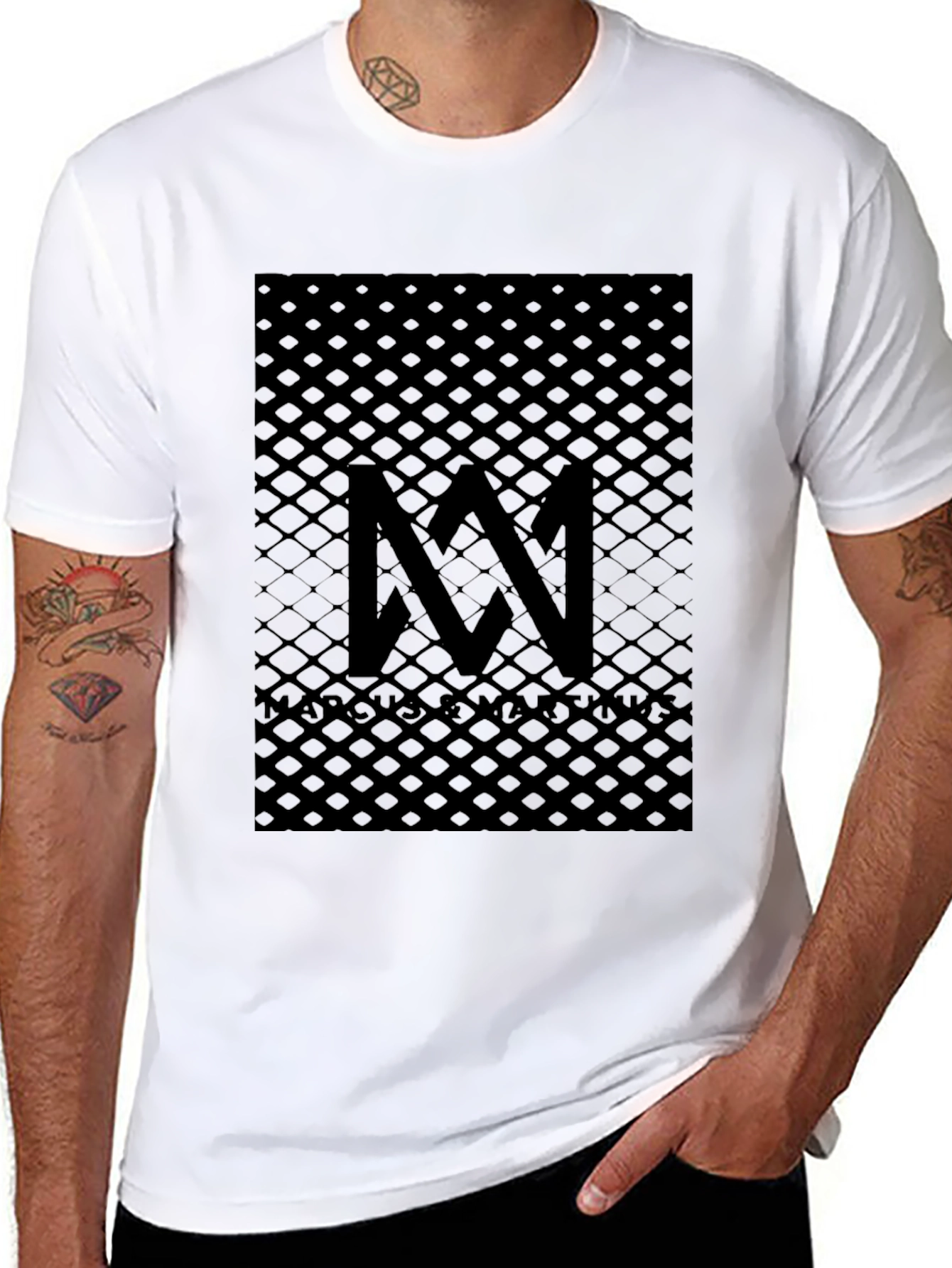 Modern Black Graphic Tee - Abstract Grid Design