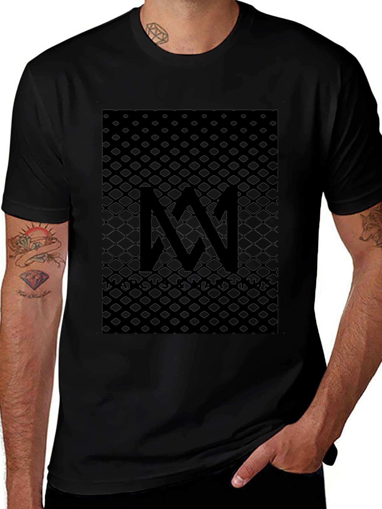 Modern Black Graphic Tee - Abstract Grid Design