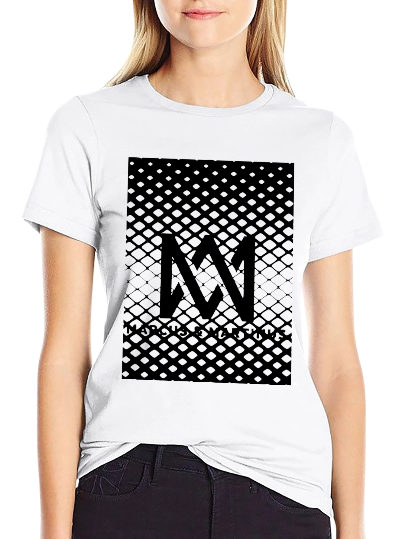 Modern Black Graphic Tee - Abstract Grid Design