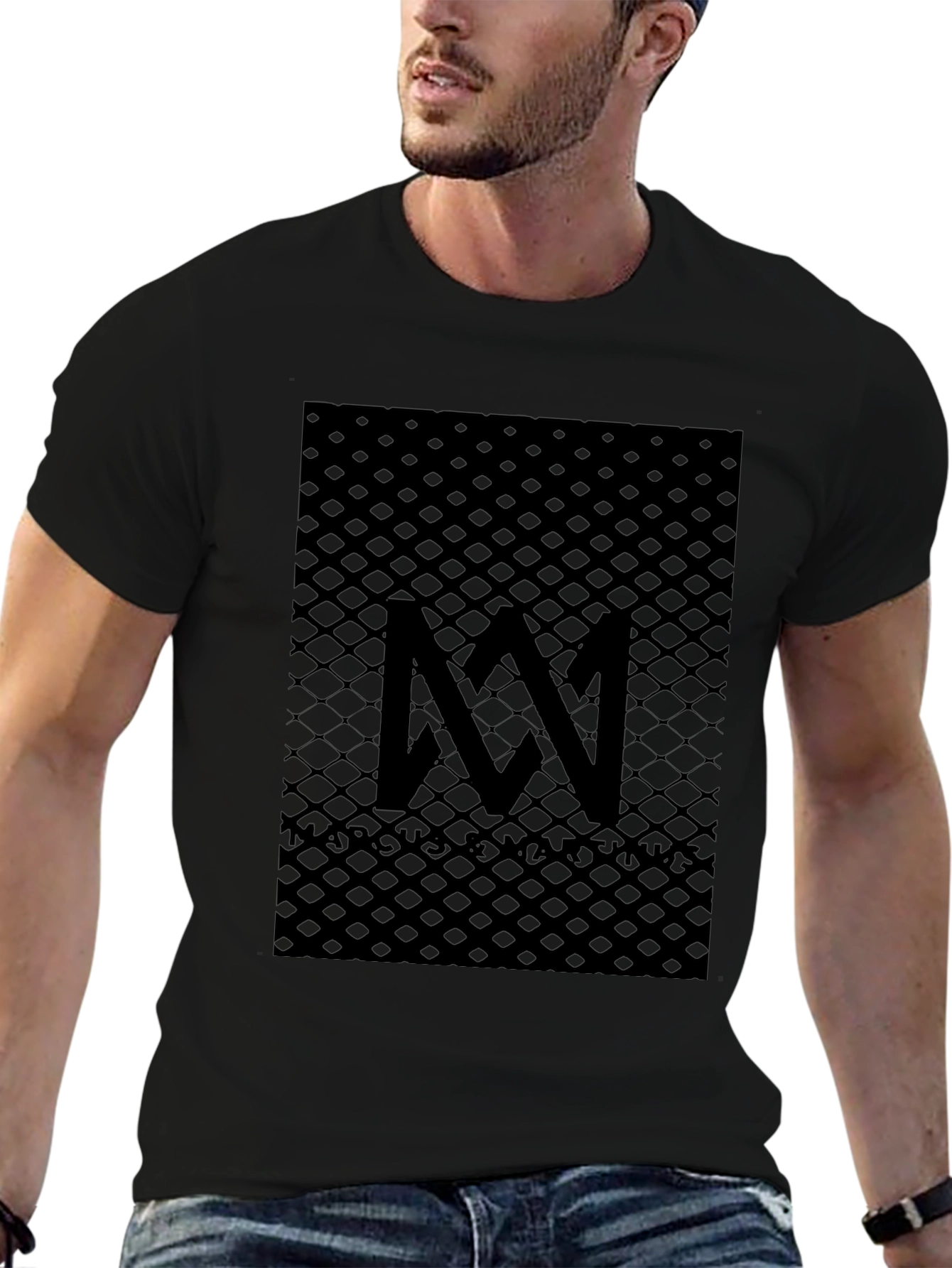 Modern Black Graphic Tee - Abstract Grid Design