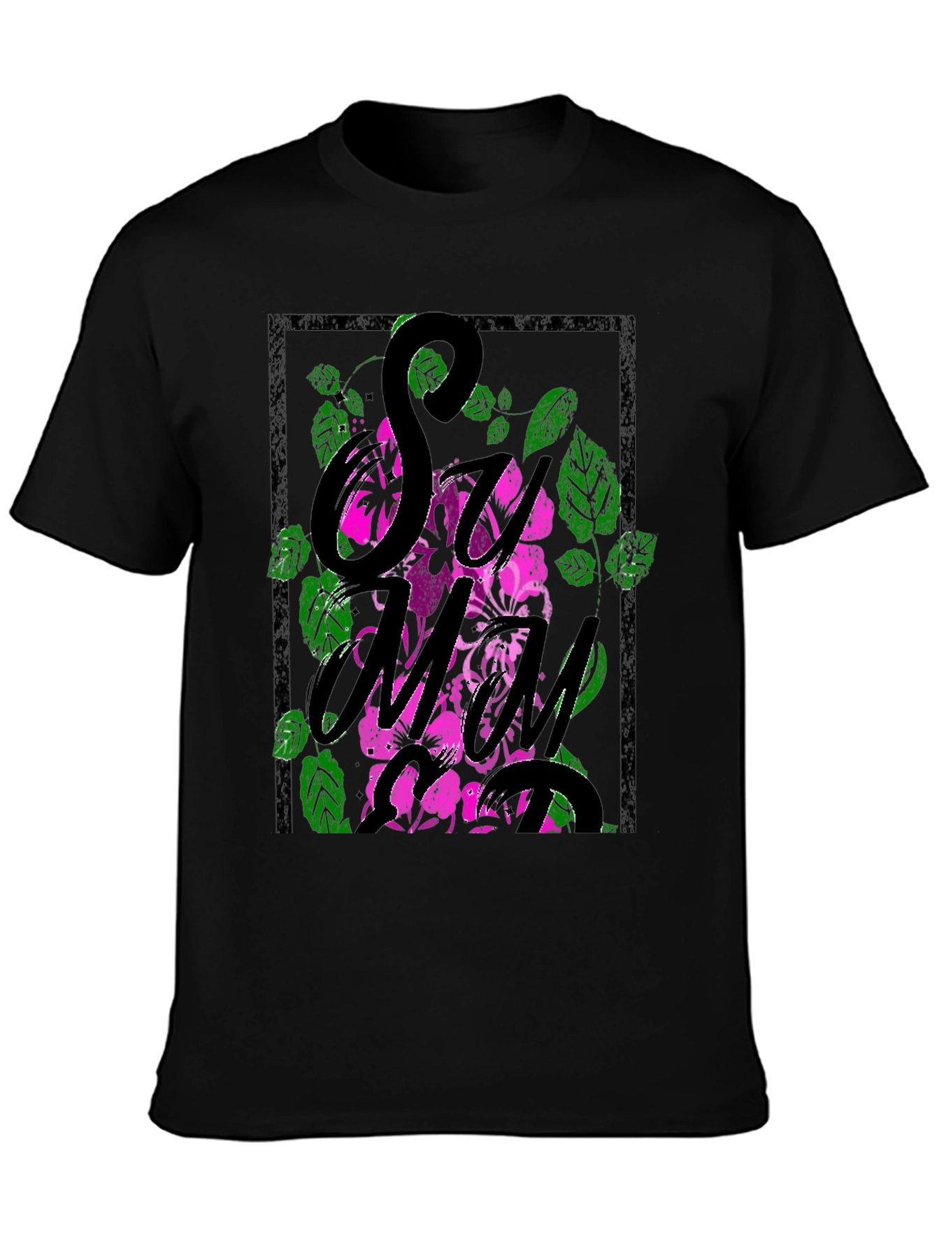 Floral Graphic Print Mens Black T-Shirt
