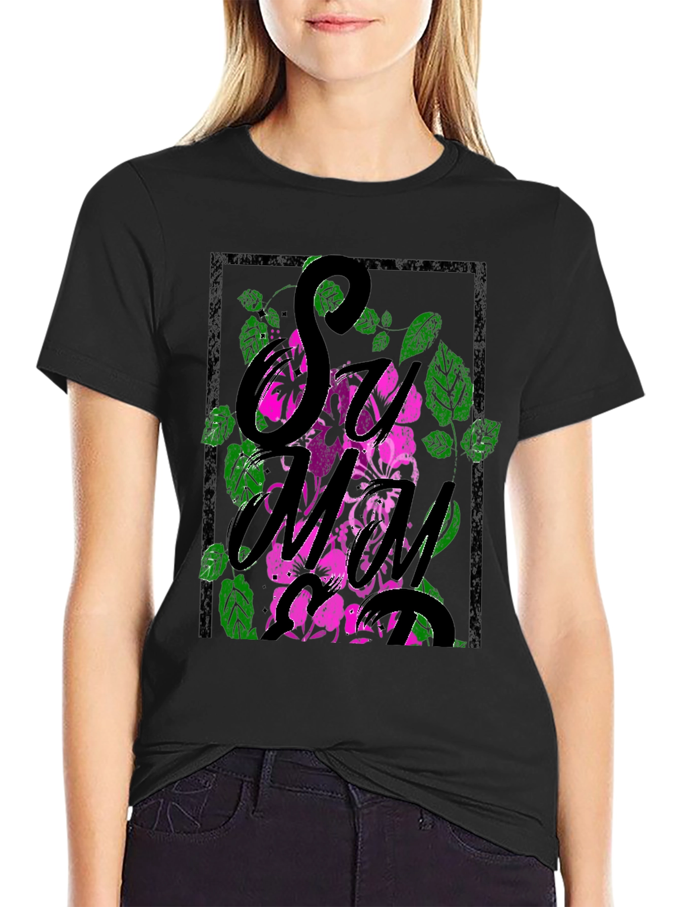 Floral Graphic Print Mens Black T-Shirt