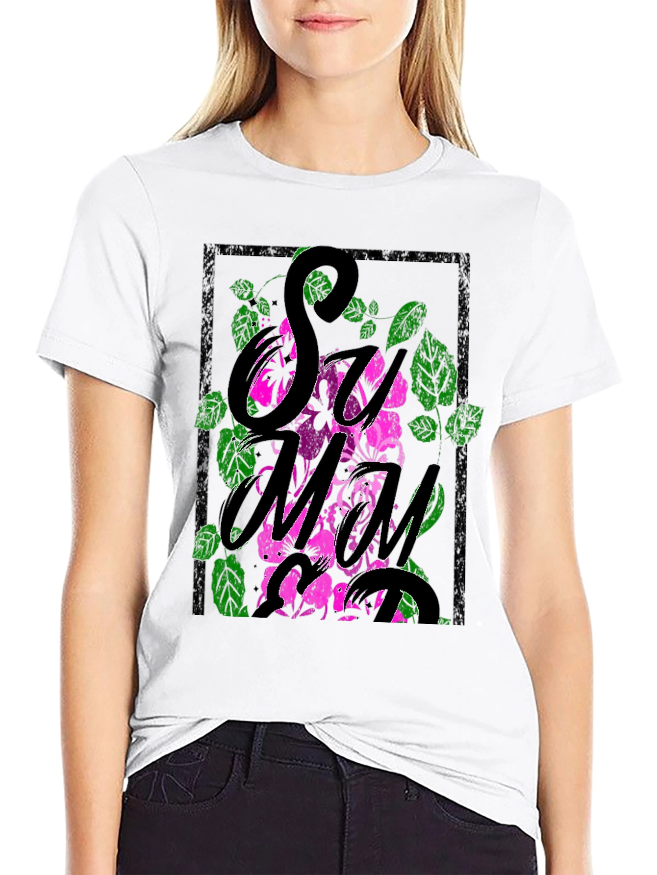 Floral Graphic Print Mens Black T-Shirt