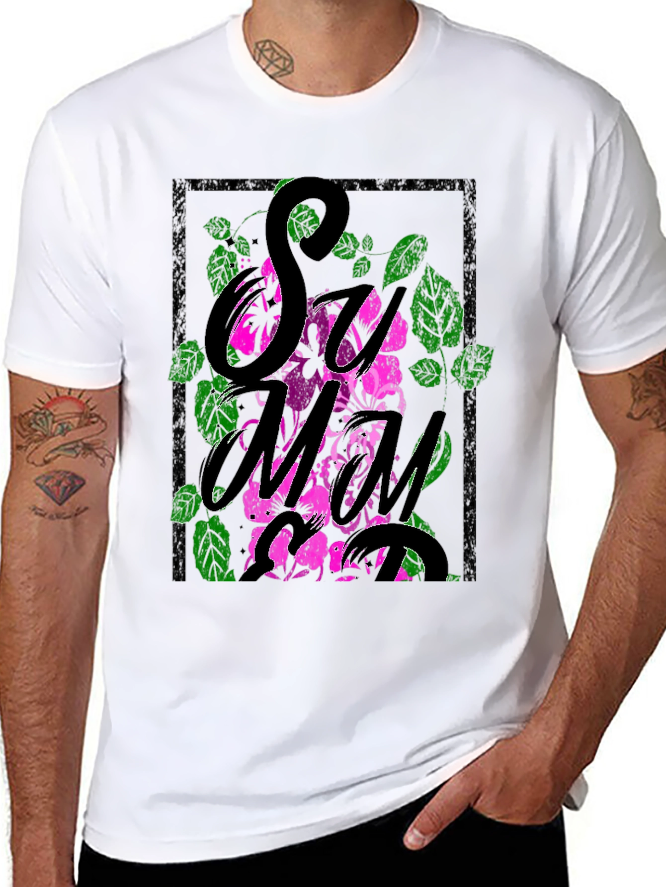 Floral Graphic Print Mens Black T-Shirt