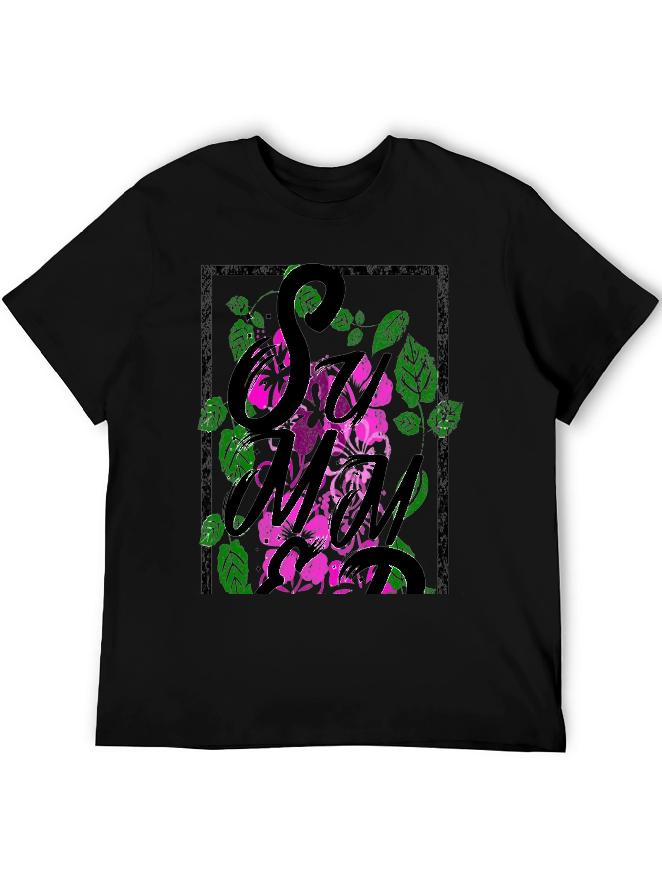 Floral Graphic Print Mens Black T-Shirt