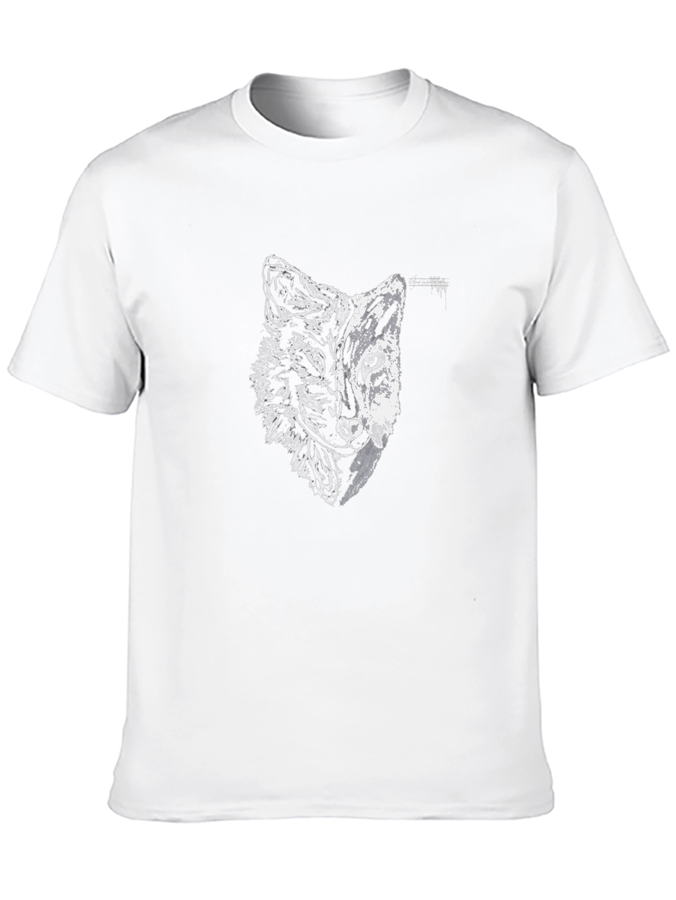 Black Tee with Half Wolf Half Tiger Graphic